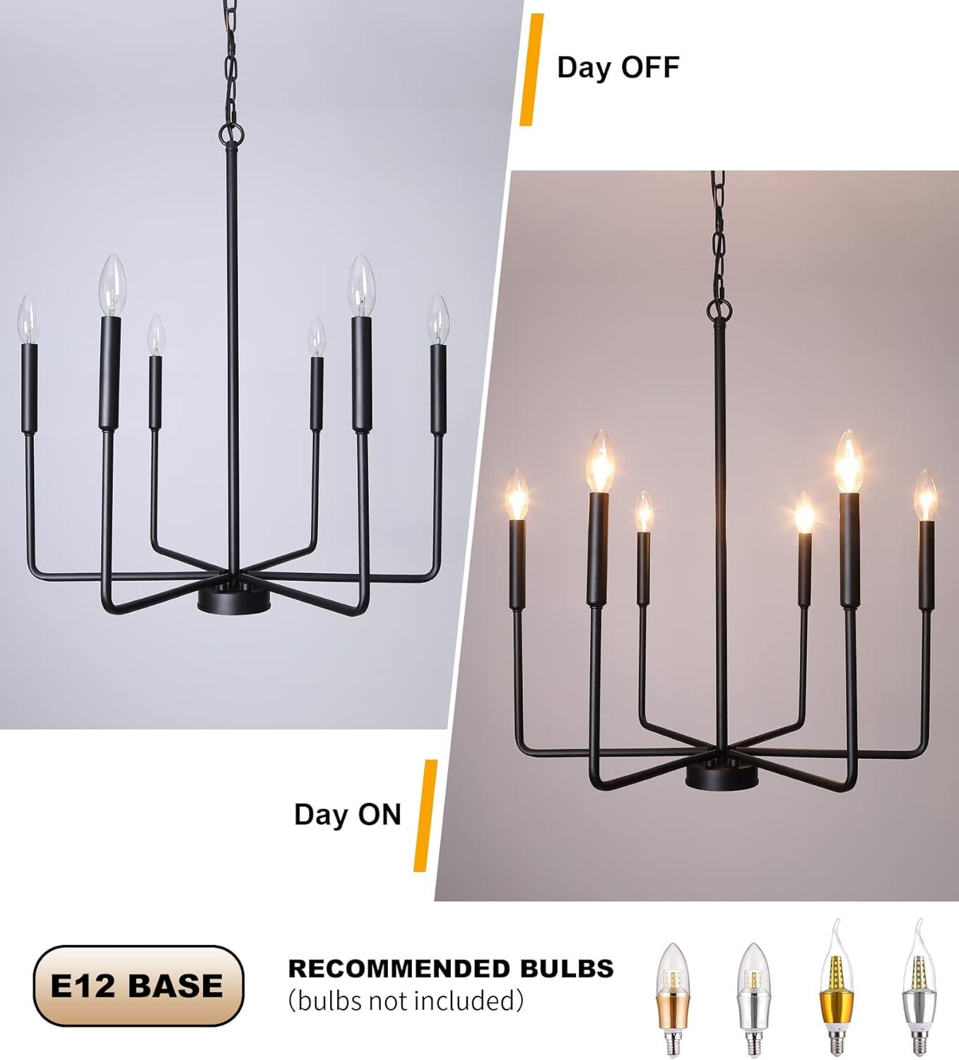 SineRise Black Chandelier, 6-Light Modern Farmhouse Chandelier, Candle Chandelier Light Fixtures, Rustic Industrial Chandelier for Entryway, Bedroom, Foyer and Living Room