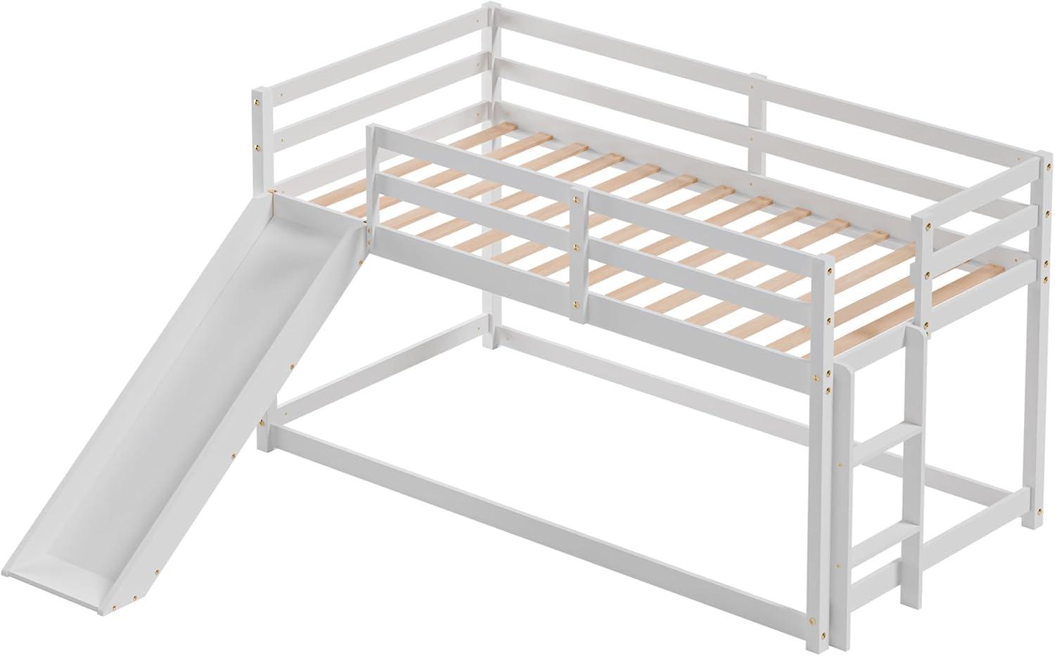Harper & Bright Designs Kids Loft Bed with Slide,Twin Size Low Loft Beds for Girls Boys Solid Pine Wood Toddler Loft Bed with Ladder and Guard Rails,White