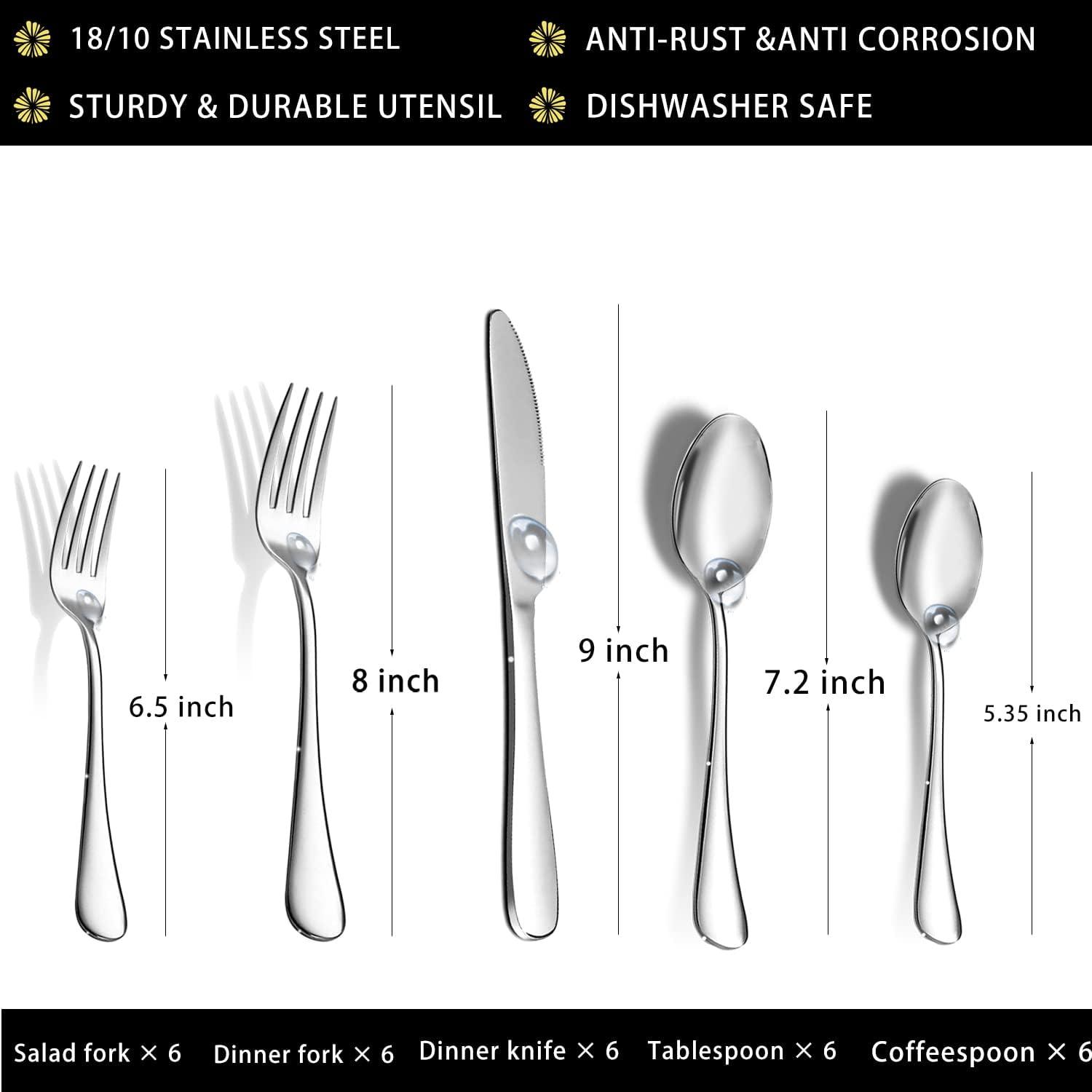 30 Piece Silverware Set Service for 6,Premium Stainless Steel Flatware Set,Mirror Polished Cutlery Utensil Set,Durable Home Kitchen Eating Tableware Set,Include Fork Knife Spoon Set,Dishwasher Safe