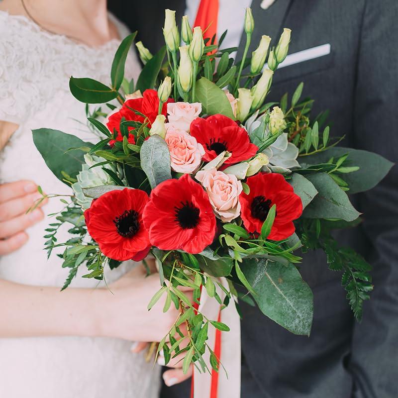 Floral Kingdom Artificial Anemone Poppy, Real Touch Latex, Red, 10 Inch, 8 Pack for Home and Wedding Table Decor, All Season