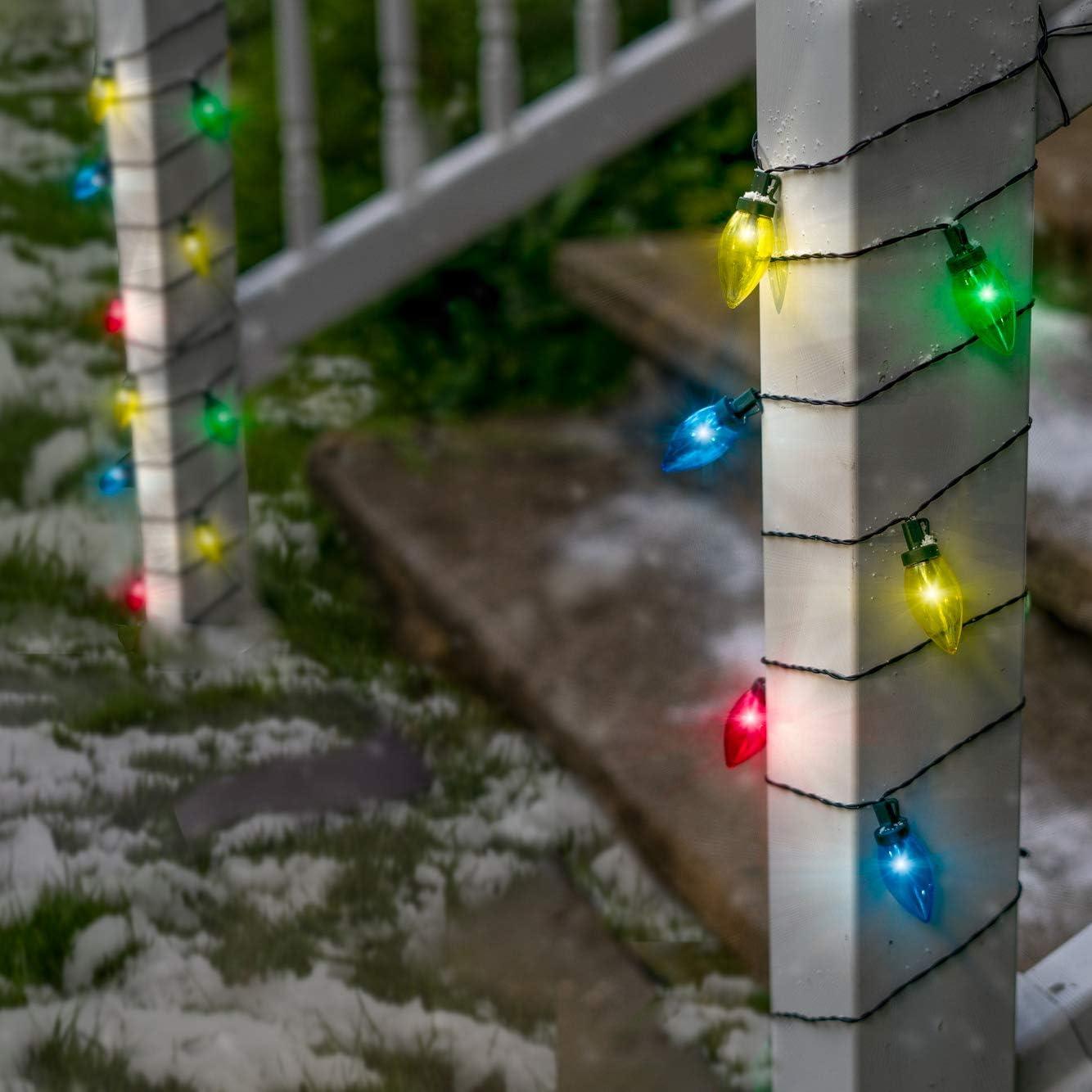 Solar LED Multi-Colored Holiday Bulb String Lights - Outdoor Christmas Decor Lights