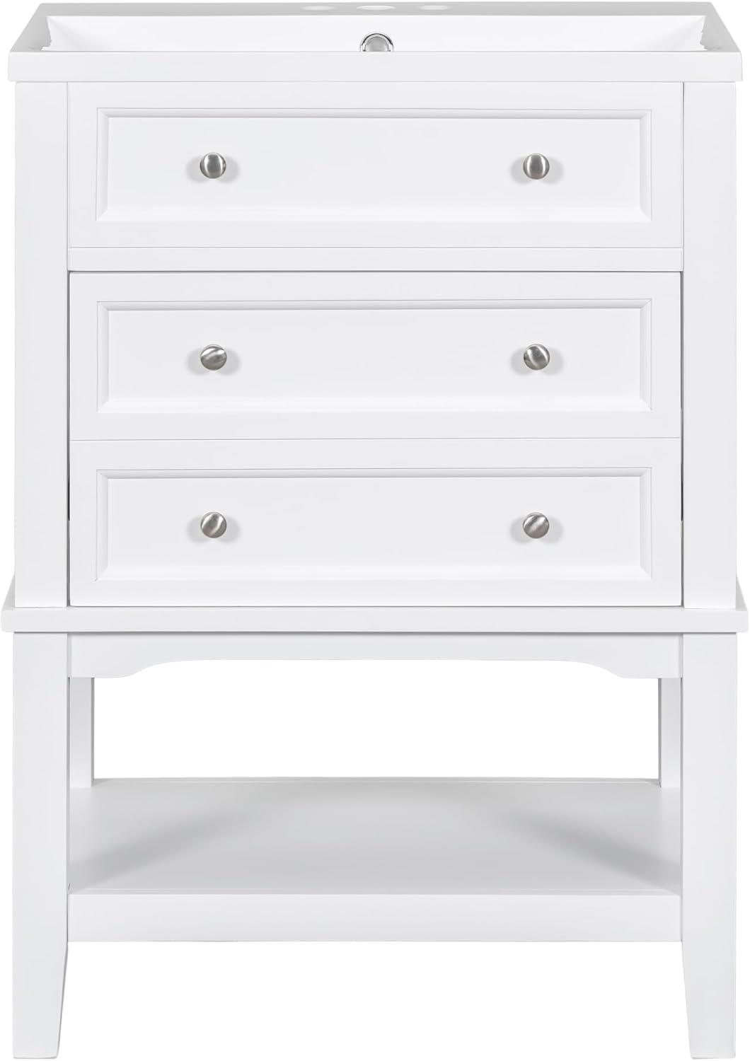 White 24'' Freestanding Bathroom Vanity with Ceramic Sink