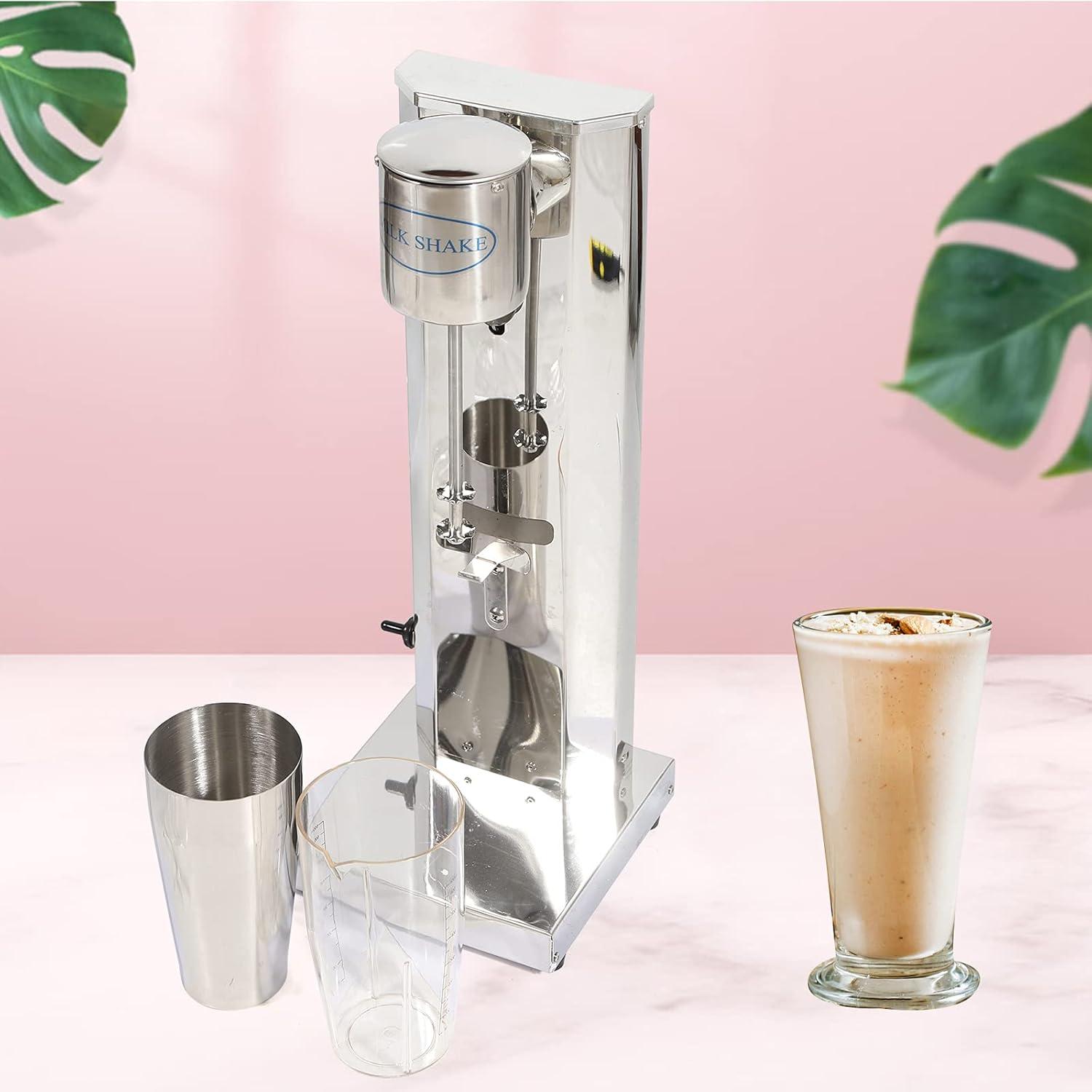 Electric Milkshake Maker Machine, Commercial Stainless Steel Milk Shake Machine with 2 Cups 650ml/Cup 110V 180W Drink Mixer Adjustable Speed Malt Maker Machine (1 Head)