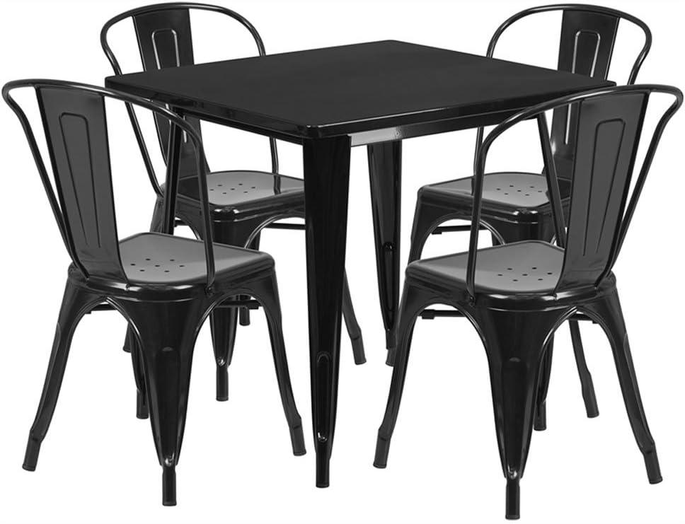 Flash Furniture Commercial Grade 31.5" Square Mint Green Metal Indoor-Outdoor Table Set with 4 Stack Chairs