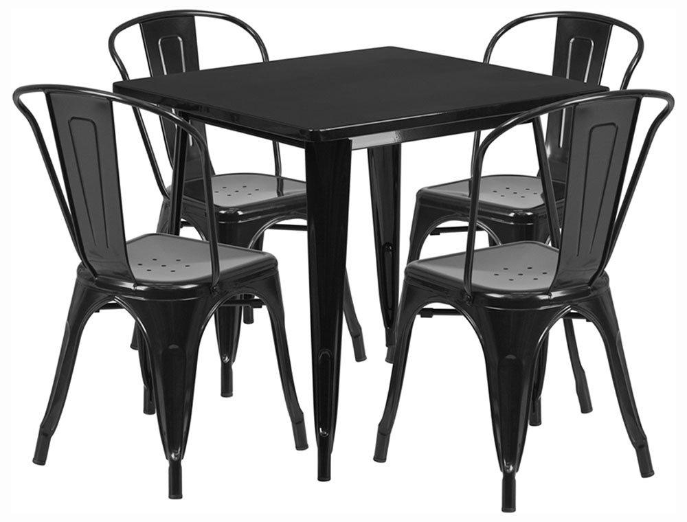 Flash Furniture Commercial Grade 31.5" Square Mint Green Metal Indoor-Outdoor Table Set with 4 Stack Chairs