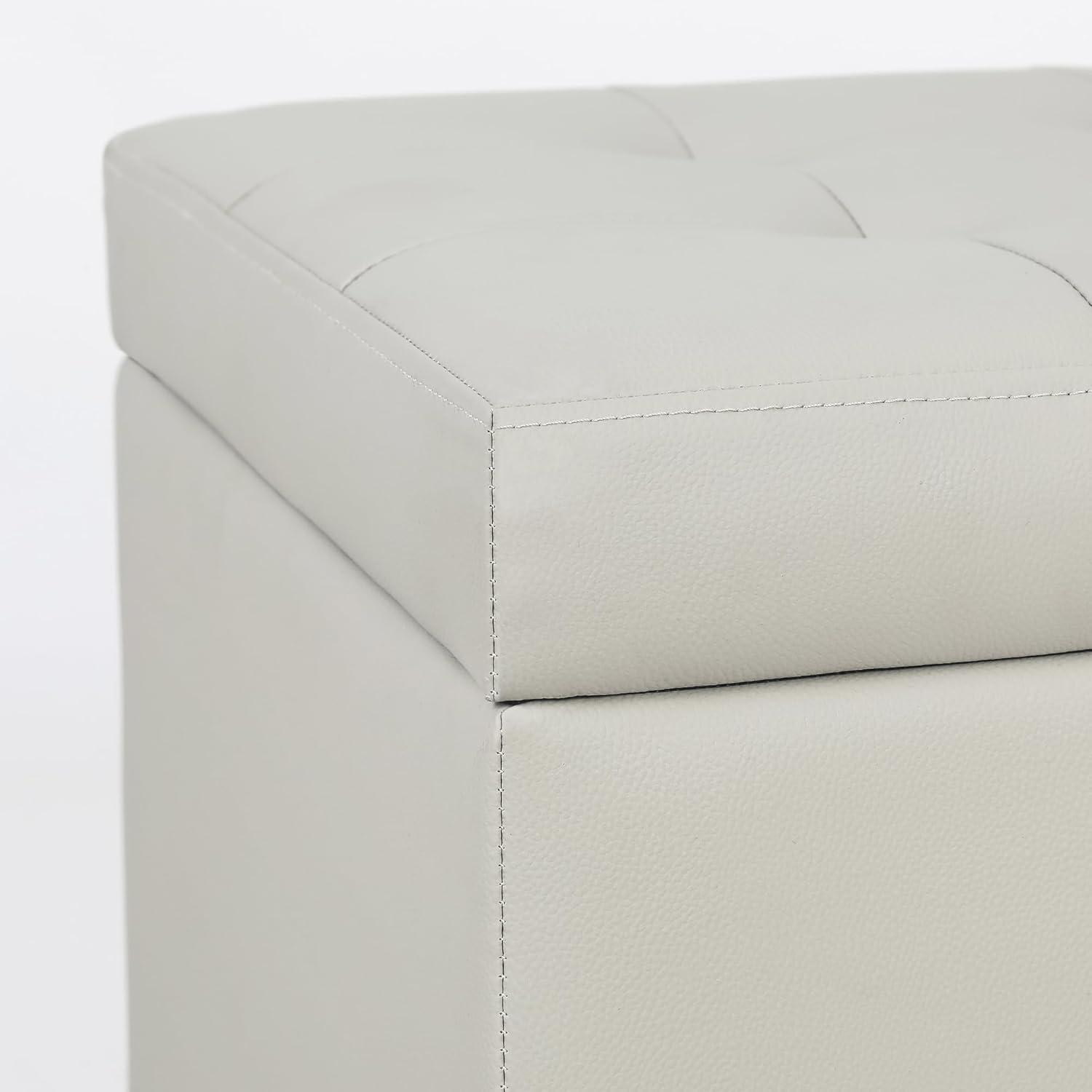 Elephant Grey Faux Leather Tufted Storage Ottoman with Cherry Wood Legs