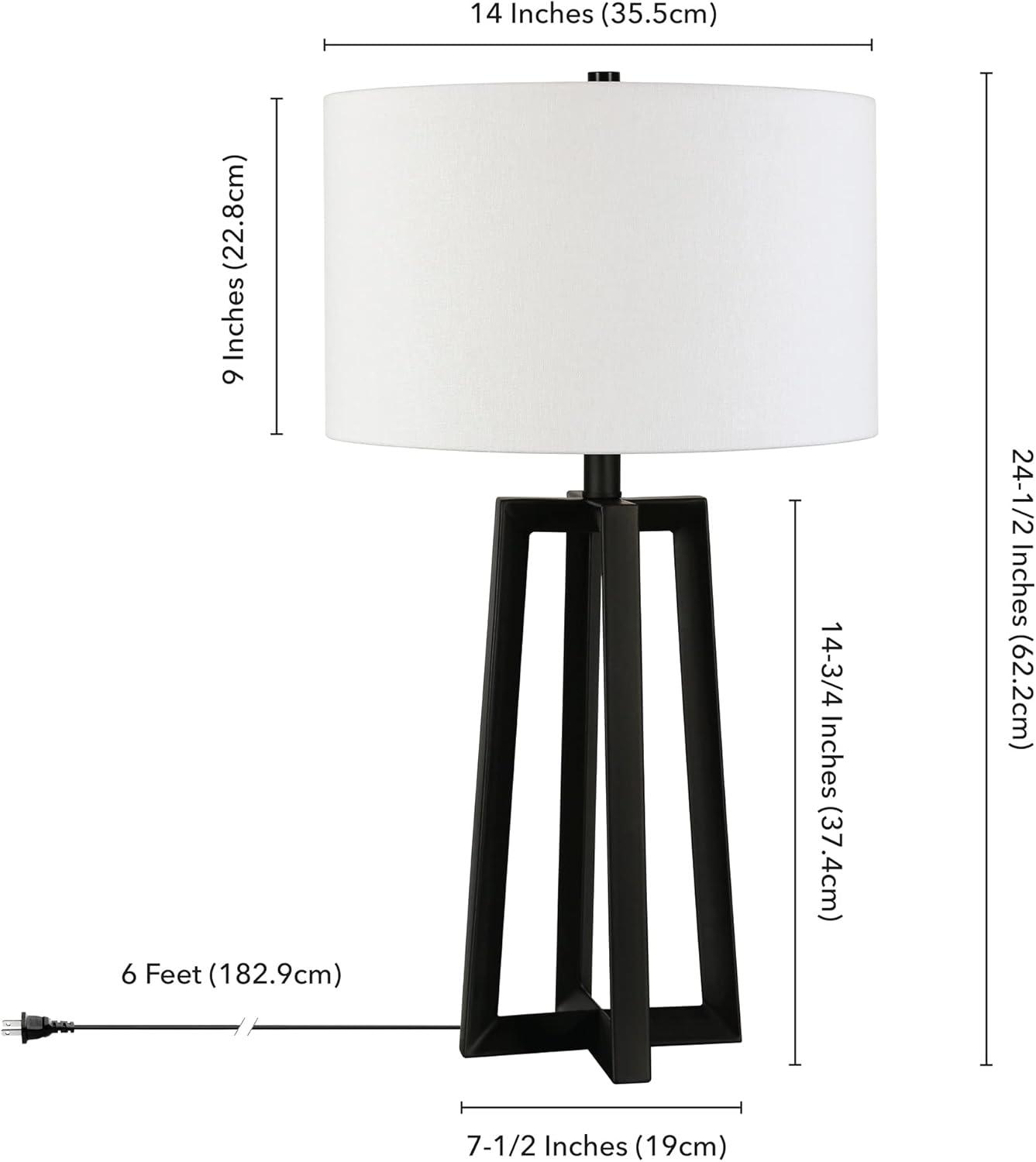 Evelyn&Zoe 24" Mid-Century Modern Metal Table Lamp with White Drum Linen Shade