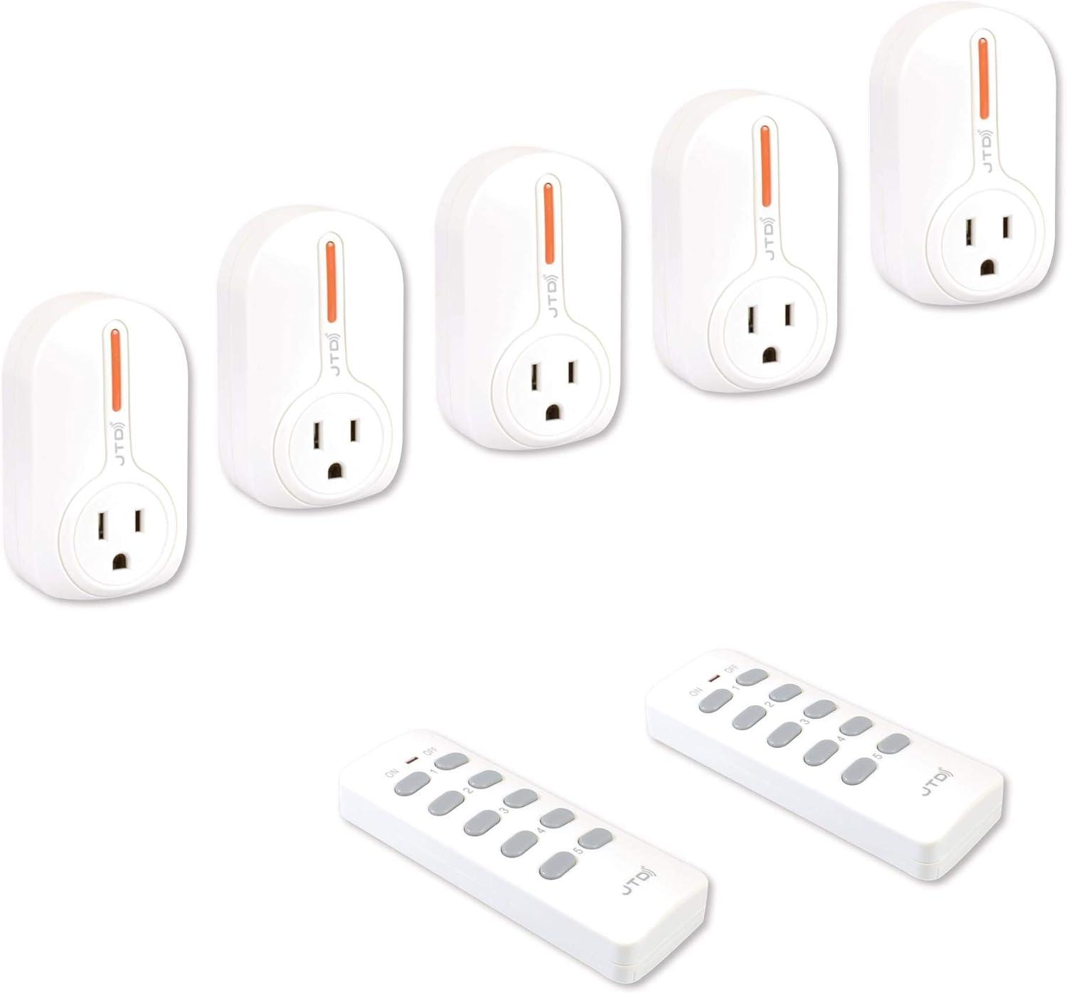 Jtd 5 Pack Remote Control Outlet Switch 3Rd Generation Energy Saving Autoprogrammable Wireless Electrical Plug Switch For Household Appliances Lighting Andamp Electrical Equipment 2 Remotes