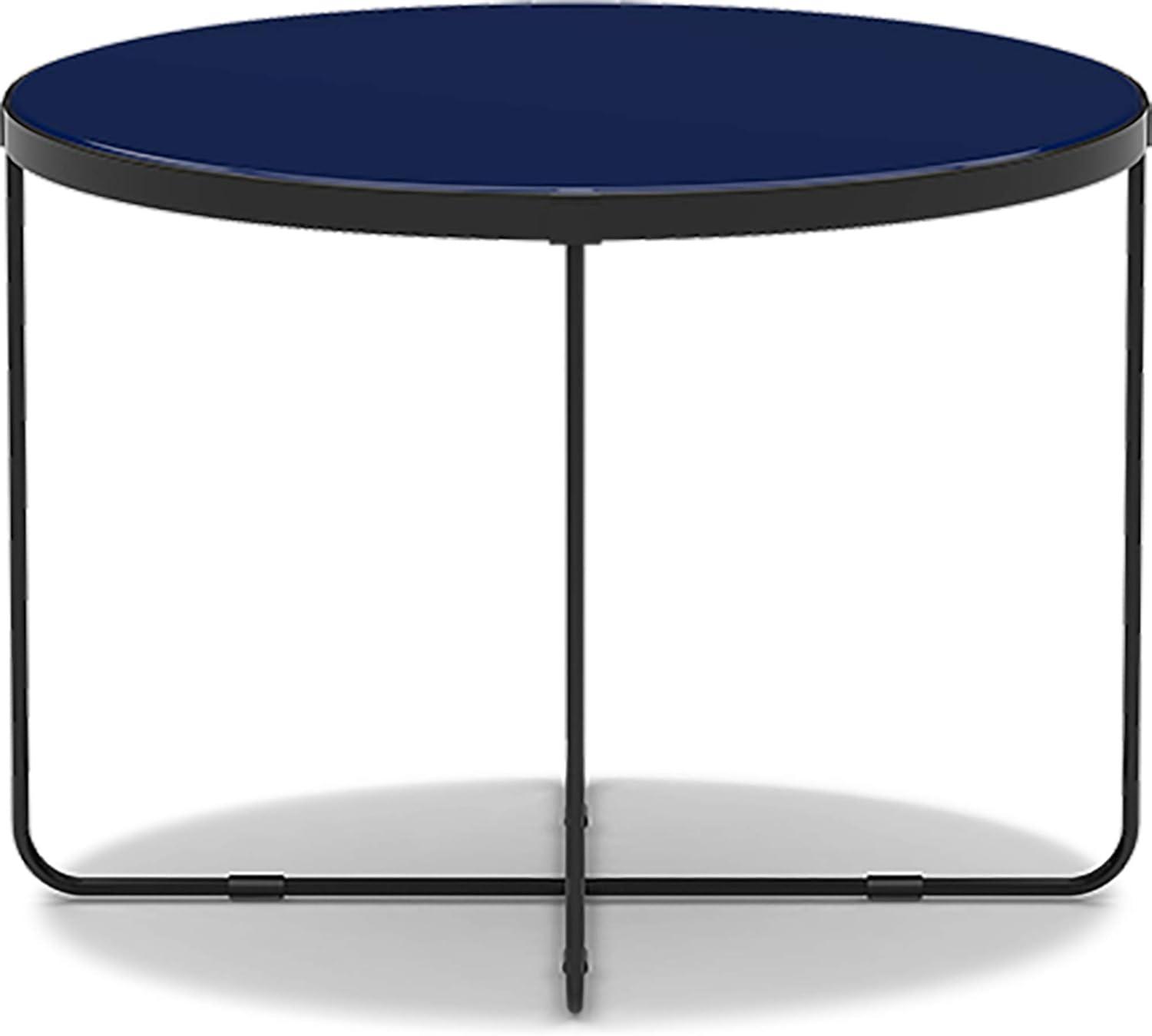 Finch 28'' Round Blue Wood Coffee Table with Black Metal Base