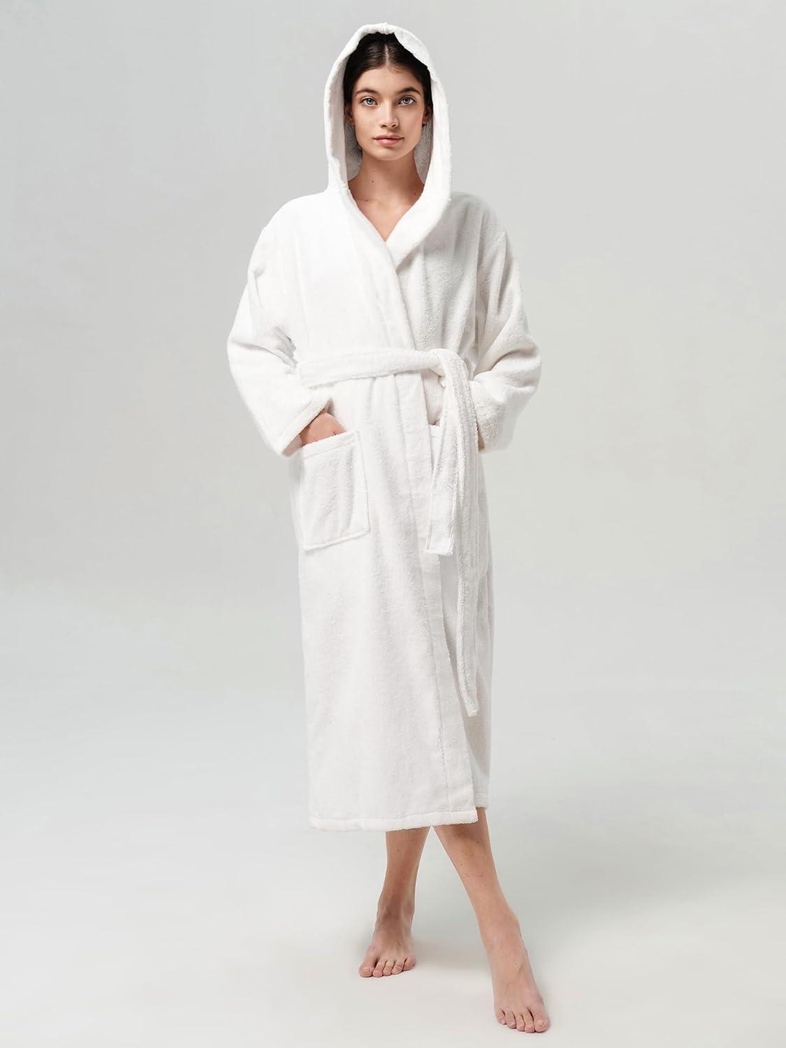 SIORO Womens Hooded Terry Cloth Robe, Absorbent Cotton Bathrobe, Full Length Bathcoat for Hot Tub, Spa, Shower & Sleepwear