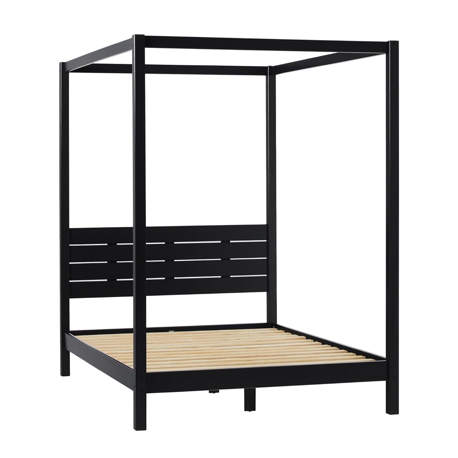 Walker Edison Minimalist Solid Wood Canopy Full Bed, Black