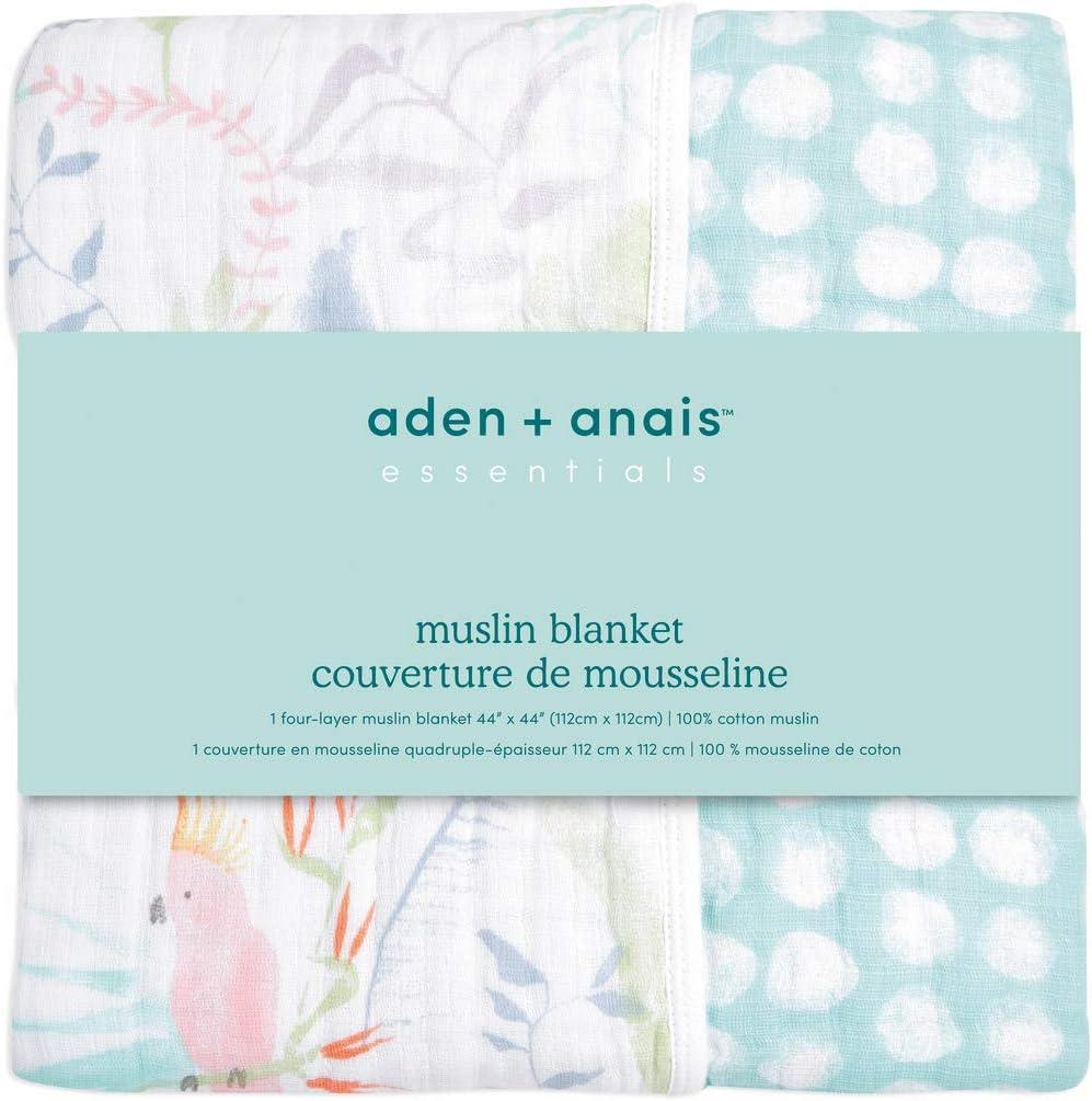 aden + anais essentials, muslin blanket, tropicalia-jungle bird