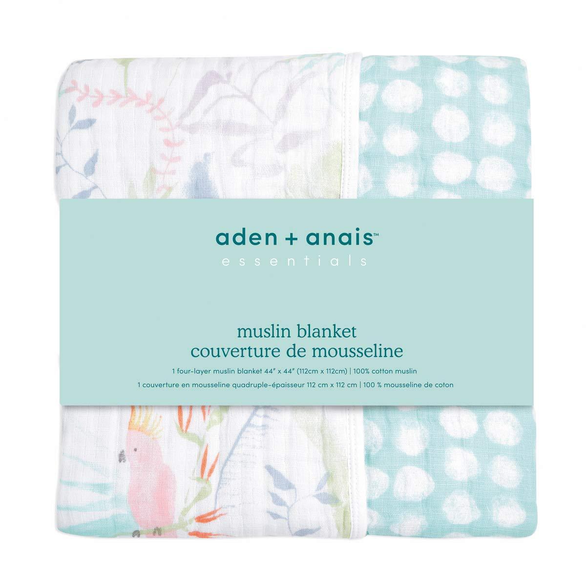 aden + anais essentials, muslin blanket, tropicalia-jungle bird
