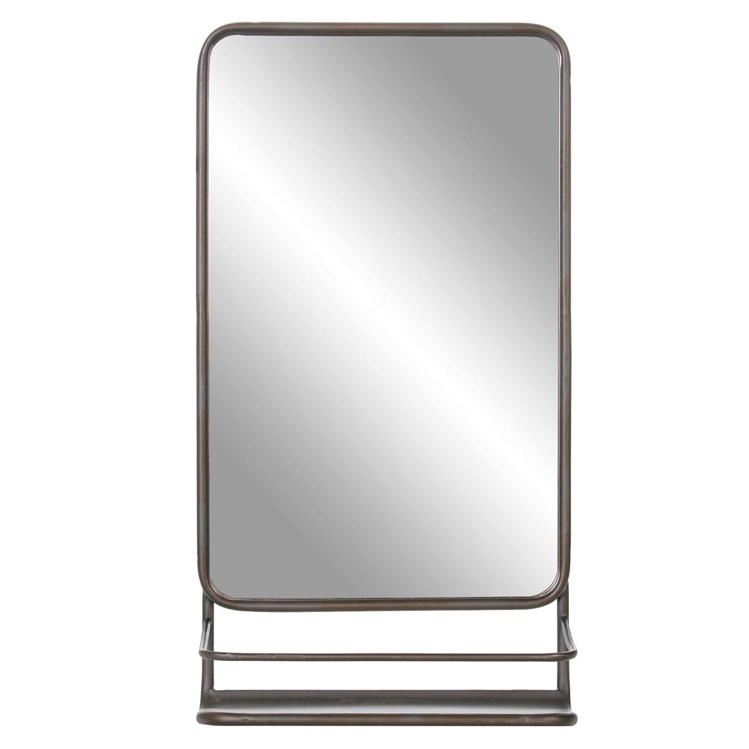 Patton Wall Decor Gray Bronze Metal Wall Accent Mirror with Shelf, 16" x 40"