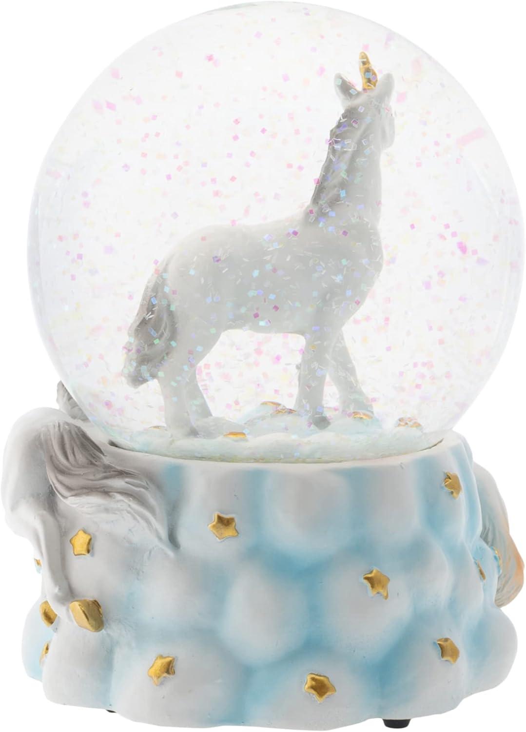 Elanze Designs White Unicorn Friends 100MM Sturdy Wind Up Musical Glitter Water Snow Globe Tabletop Dresser Nightstand Figurine Decoration Plays Tune You are My Sunshine