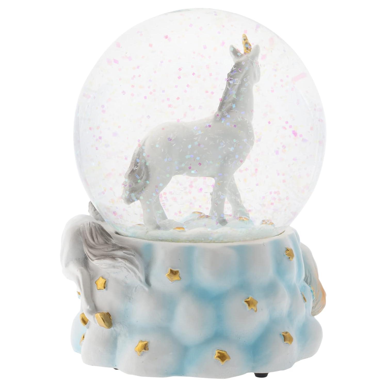 Elanze Designs White Unicorn Friends 100MM Sturdy Wind Up Musical Glitter Water Snow Globe Tabletop Dresser Nightstand Figurine Decoration Plays Tune You are My Sunshine