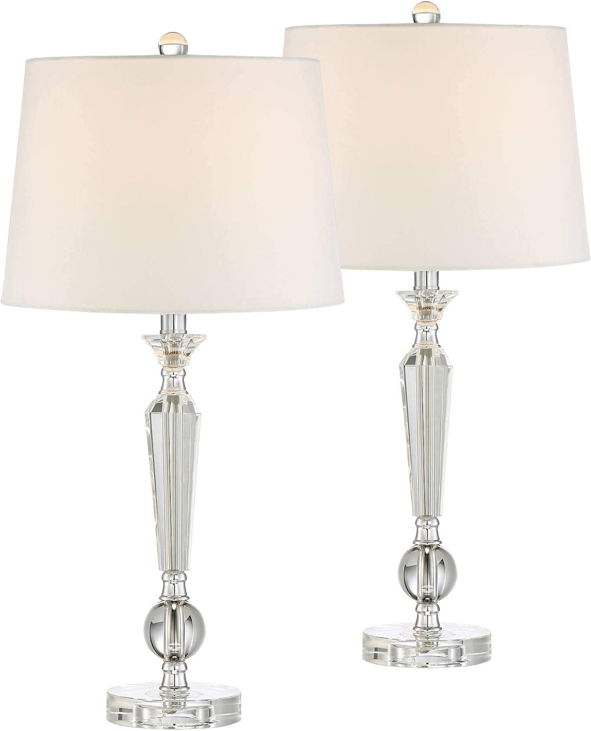 Vienna Crystal Candlestick Table Lamps with Off-White Drum Shades