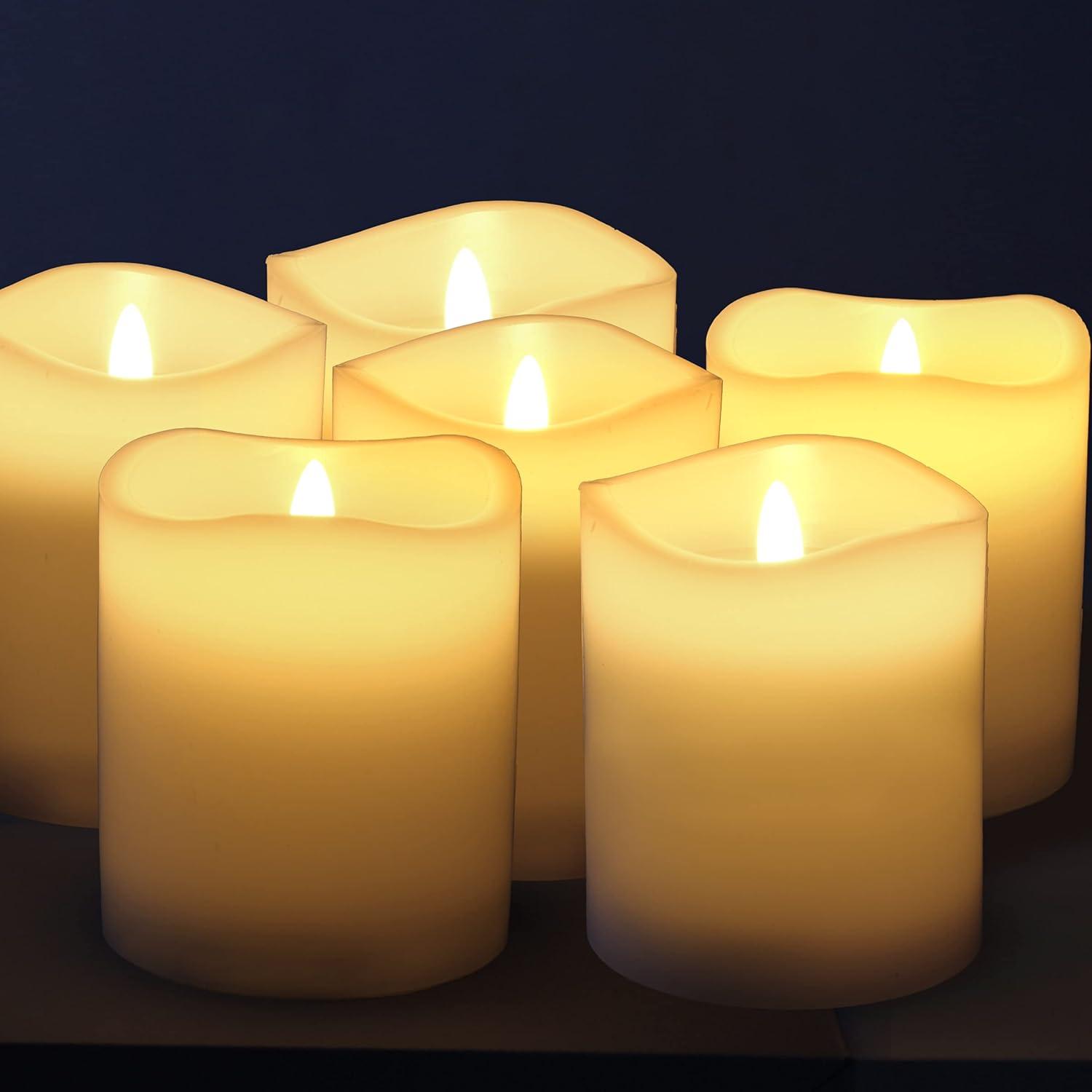 Stonebriar 6 Pack Real Wax 3x4 Flameless LED Pillar Candles with Remote and Timer