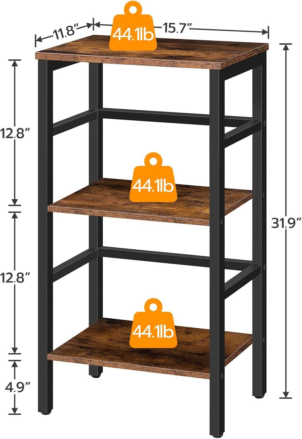 3 Tier Bookshelf, Narrow Bookshelf, Record Storage Rack with Side Fence, Wooden Free-Standing Shelf Units, Narrow Display Shelf for Living Room, Bedroom, Classroom, Rustic Brown BF80CJ01