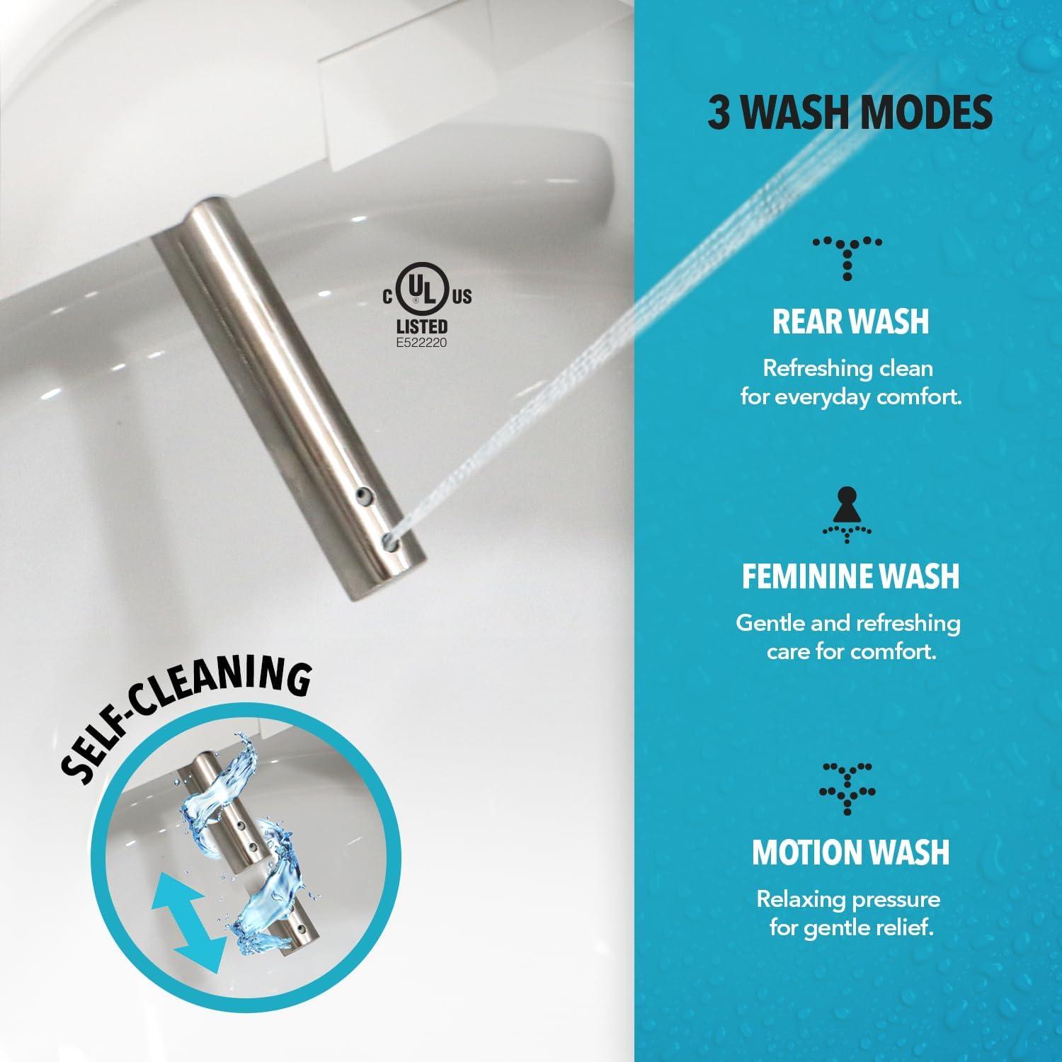 Barumi BM-5000 Electric Elongated Bidet for Toilet, Warm Seat & Air Dryer, Warm Water & Pressure, Self-Cleaning, Child Mode, Eco Mode, Night Light, Hybrid Heating, Soft Close Lid