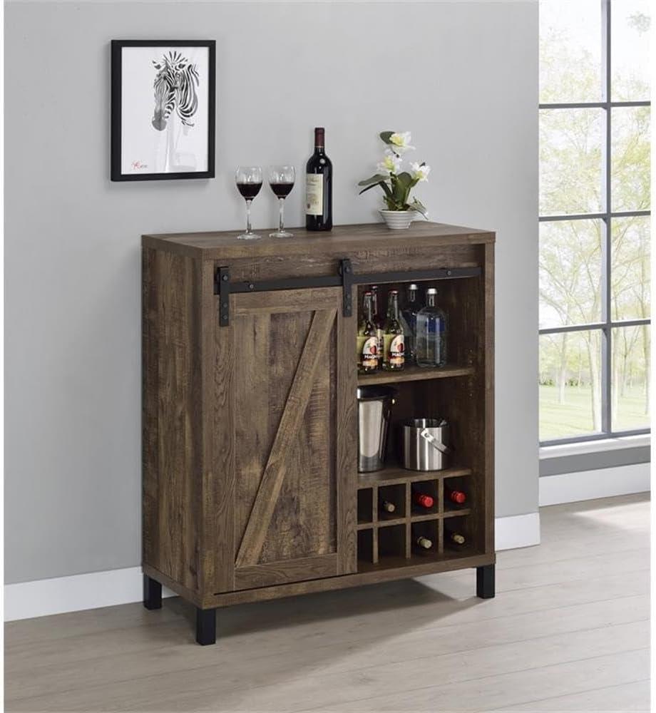 Coaster Farmhouse Wood 2-Shelf Bar Cabinet with Sliding Door in Oak