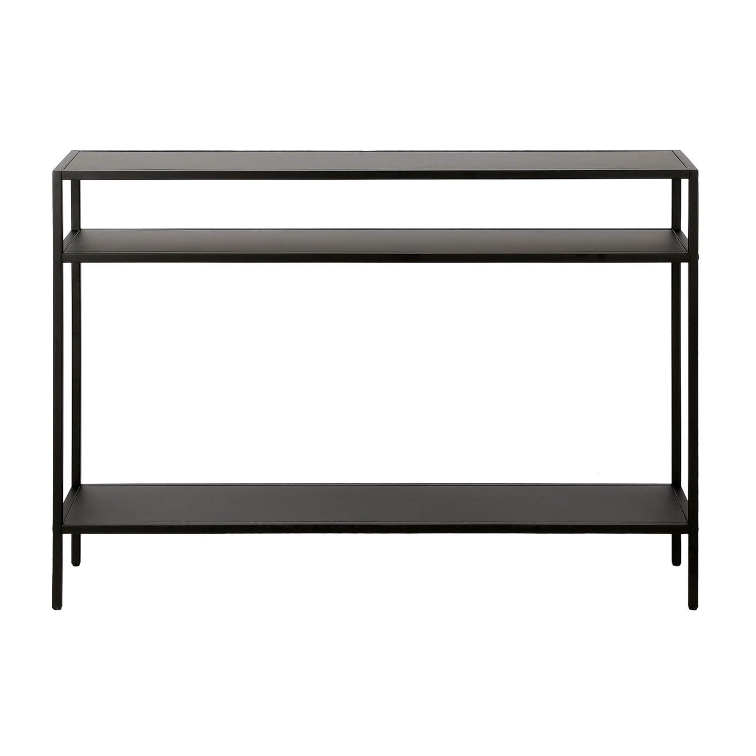 Evelyn&Zoe Ricardo 42" Wide Rectangular Console Table with Metal Shelves, Blackened Bronze