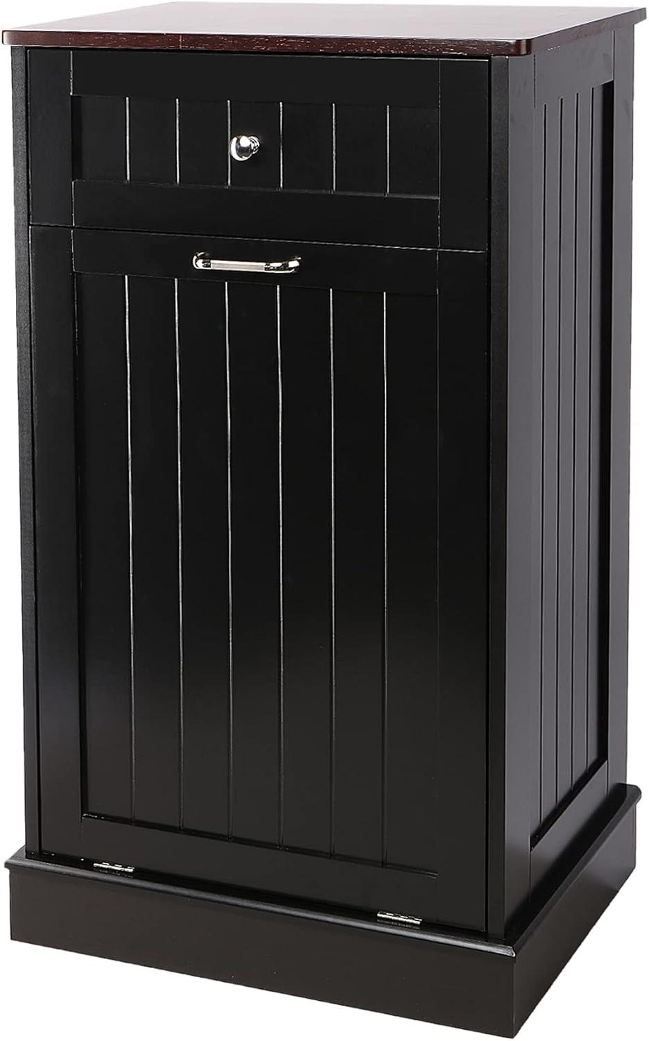 Alaulm 10 Gallons Tilt out Trash Can Cabinet with Drawer, Freestanding Kitchen Trash Can Cabinet (Not Include Trash Can)