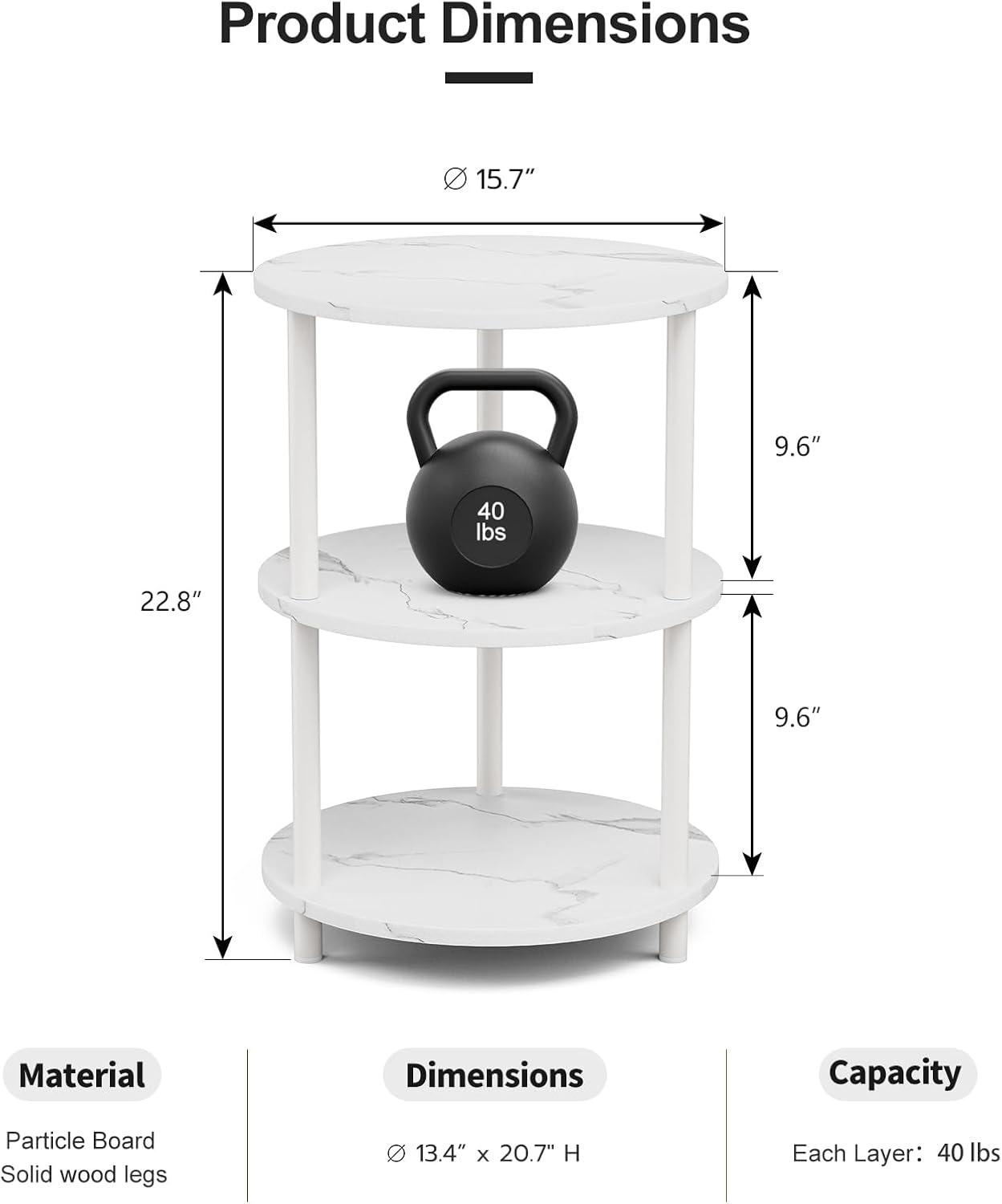 Ladonta Round End Table, 3-Tier Storage Shelves (Set of 2)