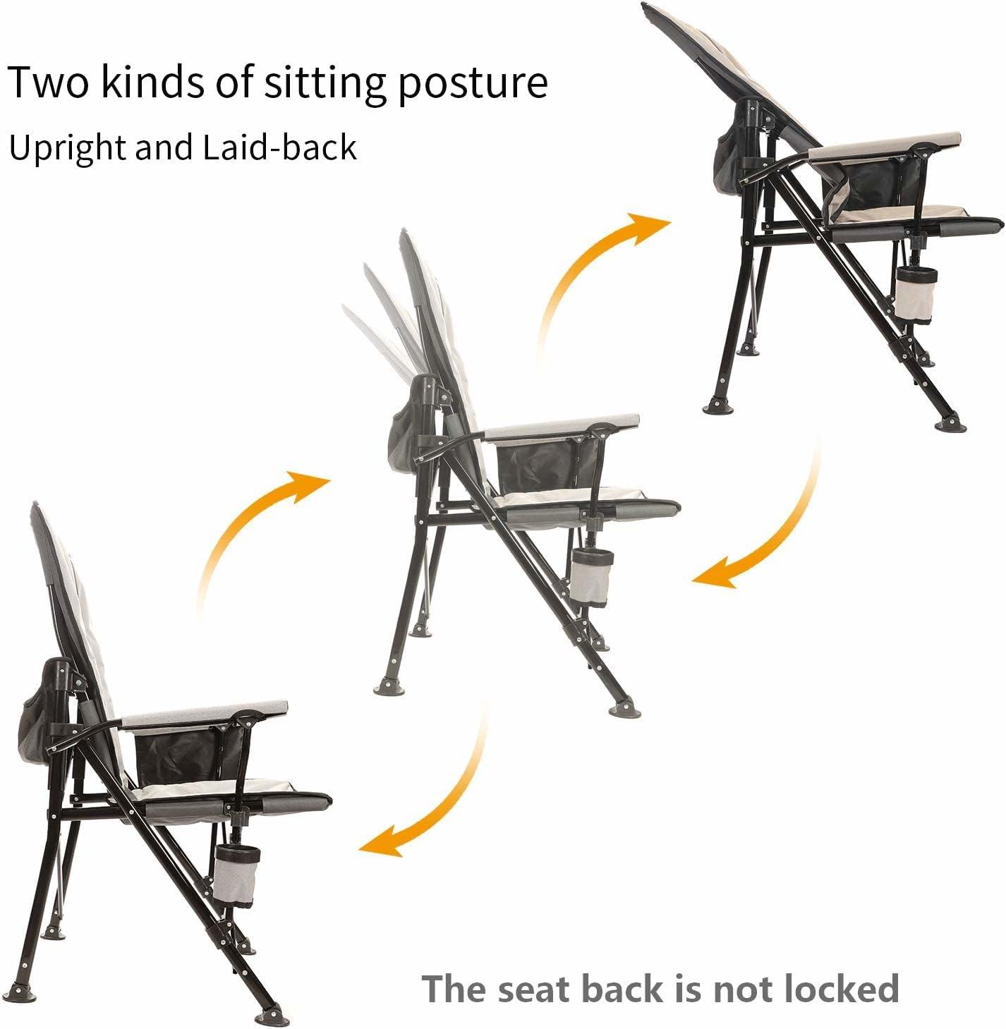 Adjustable Gray and Black Ergonomic Camping Chair with Armrests