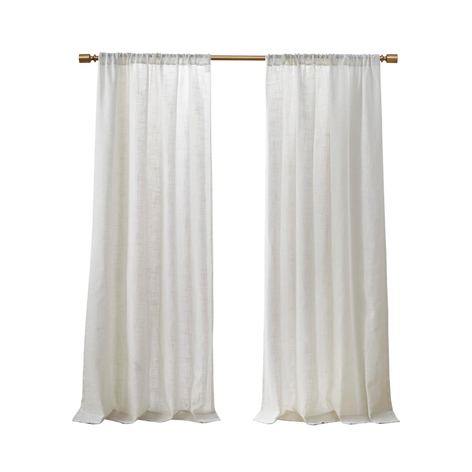 Madison Park Kyler White Linen Blend Light Filtering Curtain Panel Pair 52x84" (Set of 2)