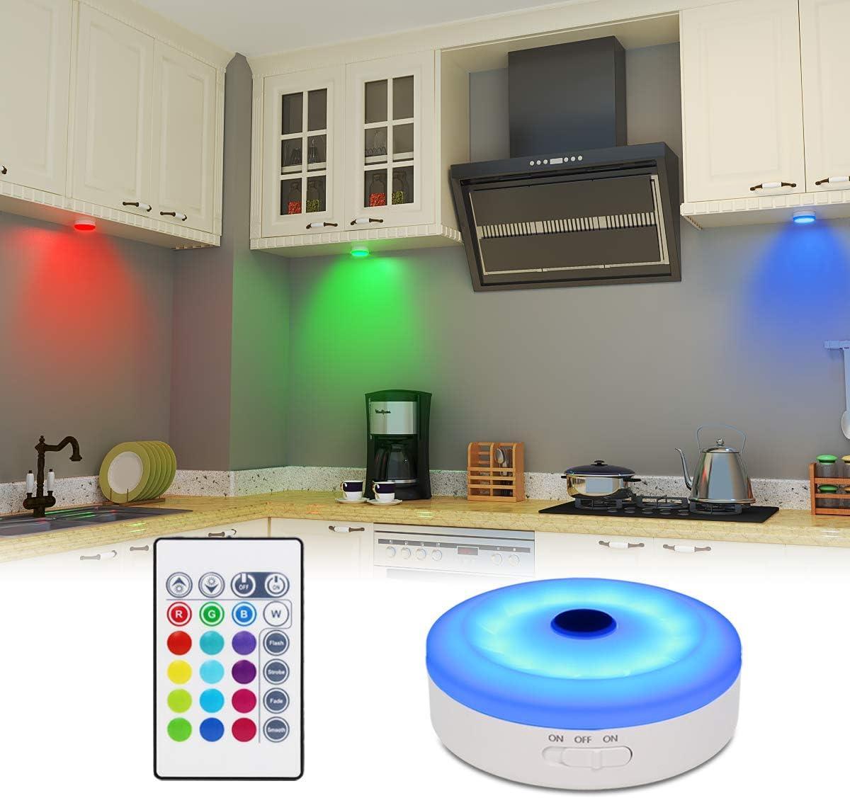BASON LIGHTING Rechargeable Puck Lights with Remote, Color Changing Lights, Under Cabinet led Lighting, RGB Wireless Light for Kitchen, Closet, Display Case, 2 Pack