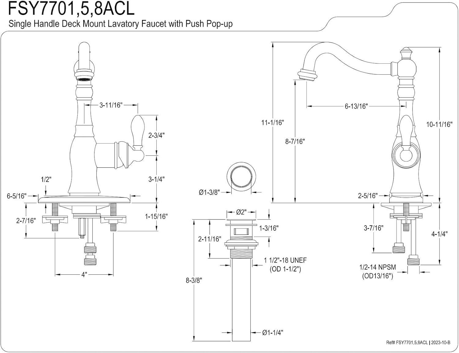 Kingston Brass FSY7708ACL Kingston Brass American Classic Single-Handle 1-or-3 Hole Deck Mount Bathroom Faucet with Push Pop-Up