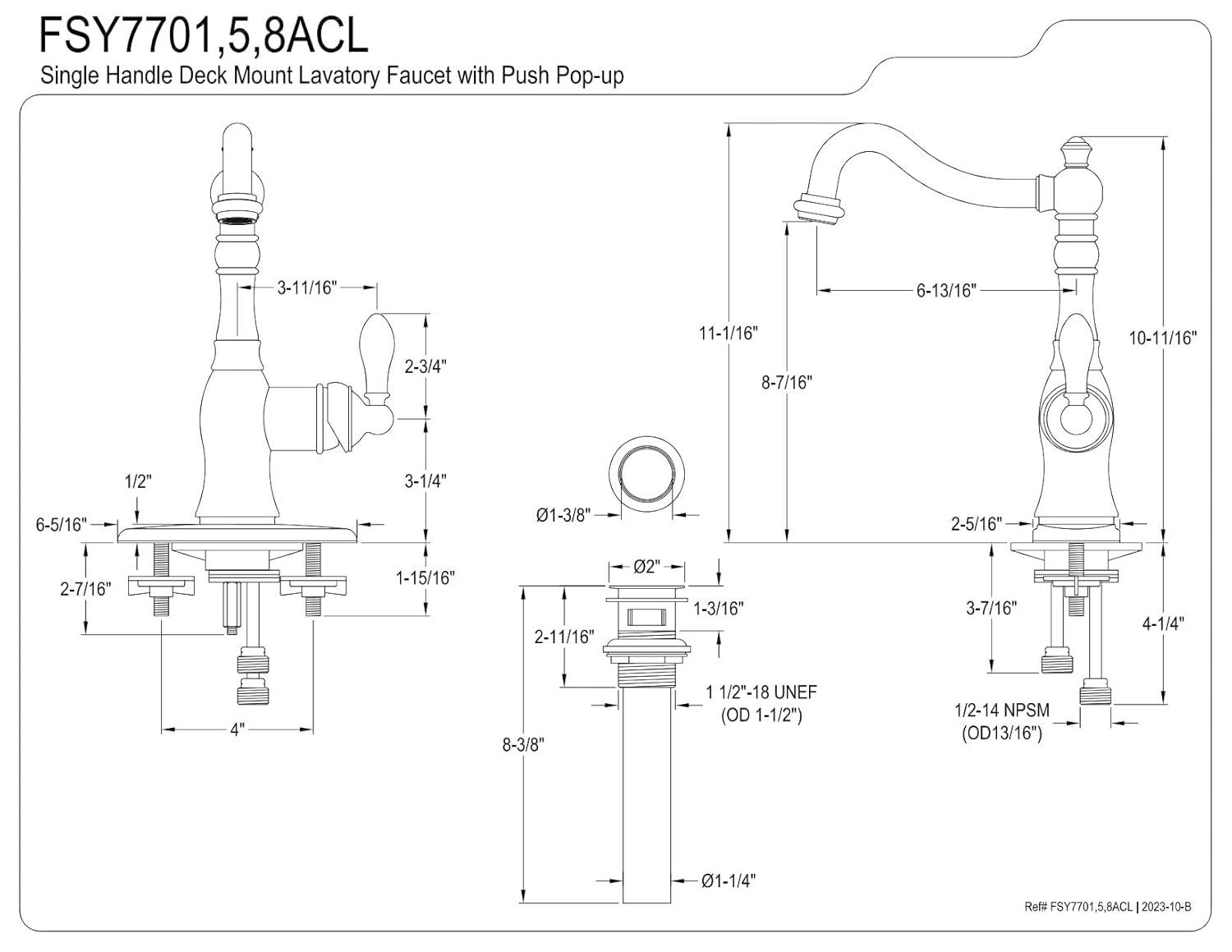 Kingston Brass FSY7708ACL Kingston Brass American Classic Single-Handle 1-or-3 Hole Deck Mount Bathroom Faucet with Push Pop-Up