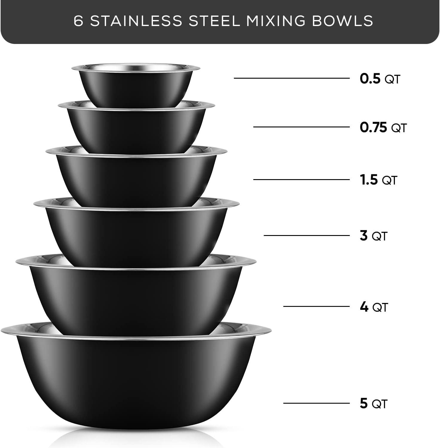 JoyJolt Black Stainless Steel Nesting Mixing Bowl Set of 6