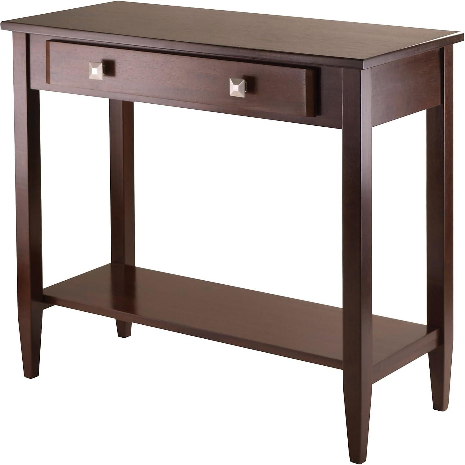 Richmond Console Table with Tapered Leg Walnut Finish - Winsome: Modern Storage, Brushed-Chrome Knobs