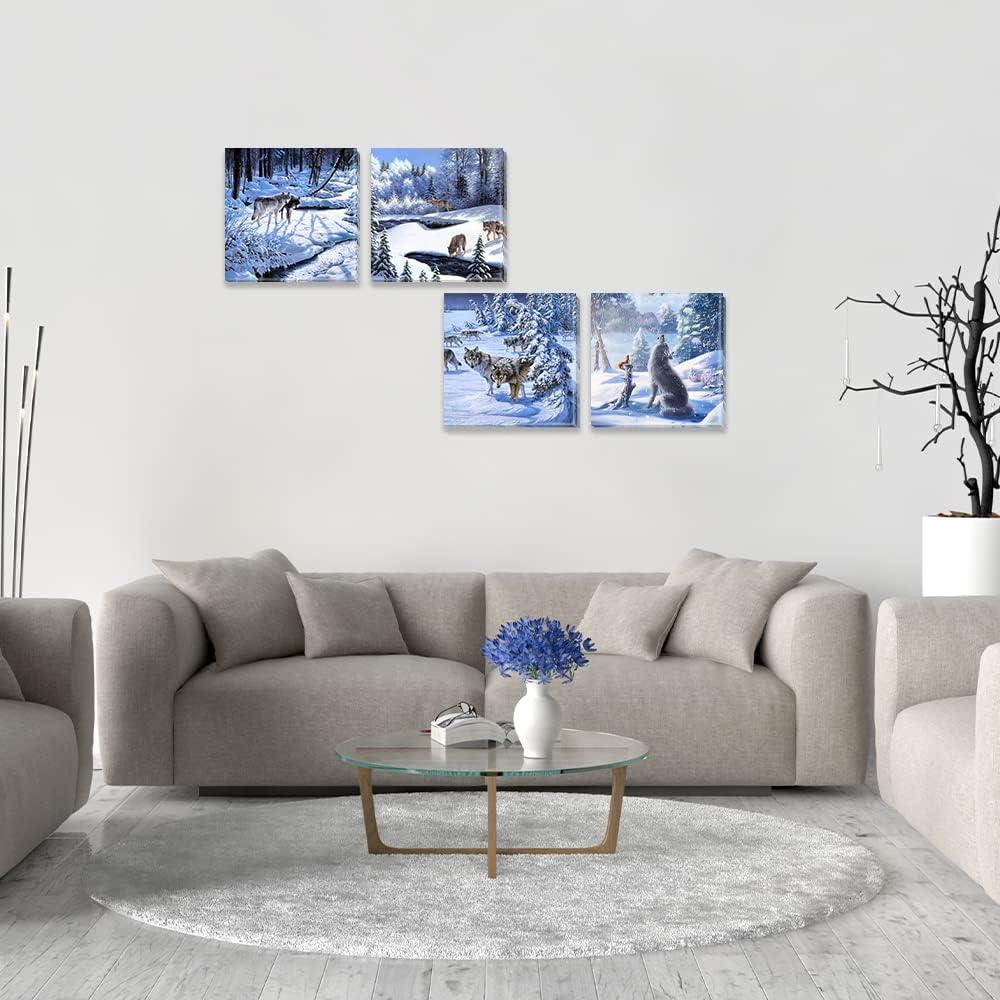 JEUXUS Colorful Landscape Oil Painting Wall Art Canvas Paintings Abstract Texture Rainbow Trees with Walking People Prints Pictures 4 Pieces Living Room Bedroom Artwork 16x16in