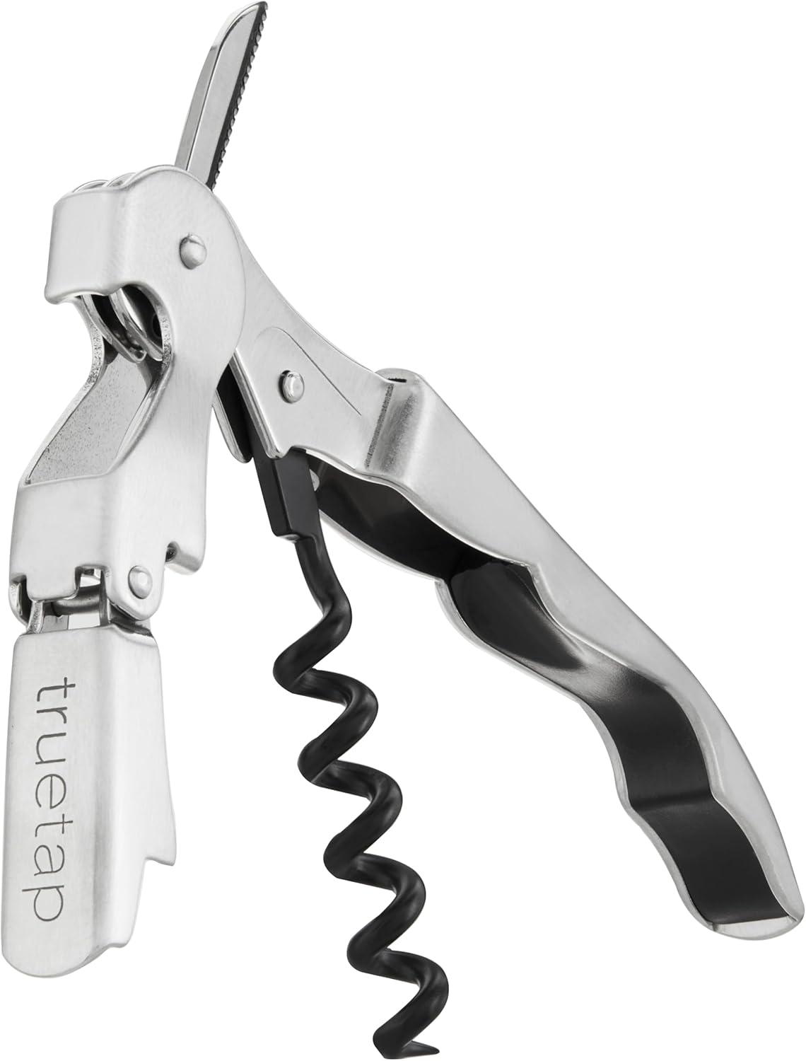 True TrueTap Double Hinged Waiter’s Corkscrew, Stainless Steel Wine Key Bottle Opener with Foil Cutter