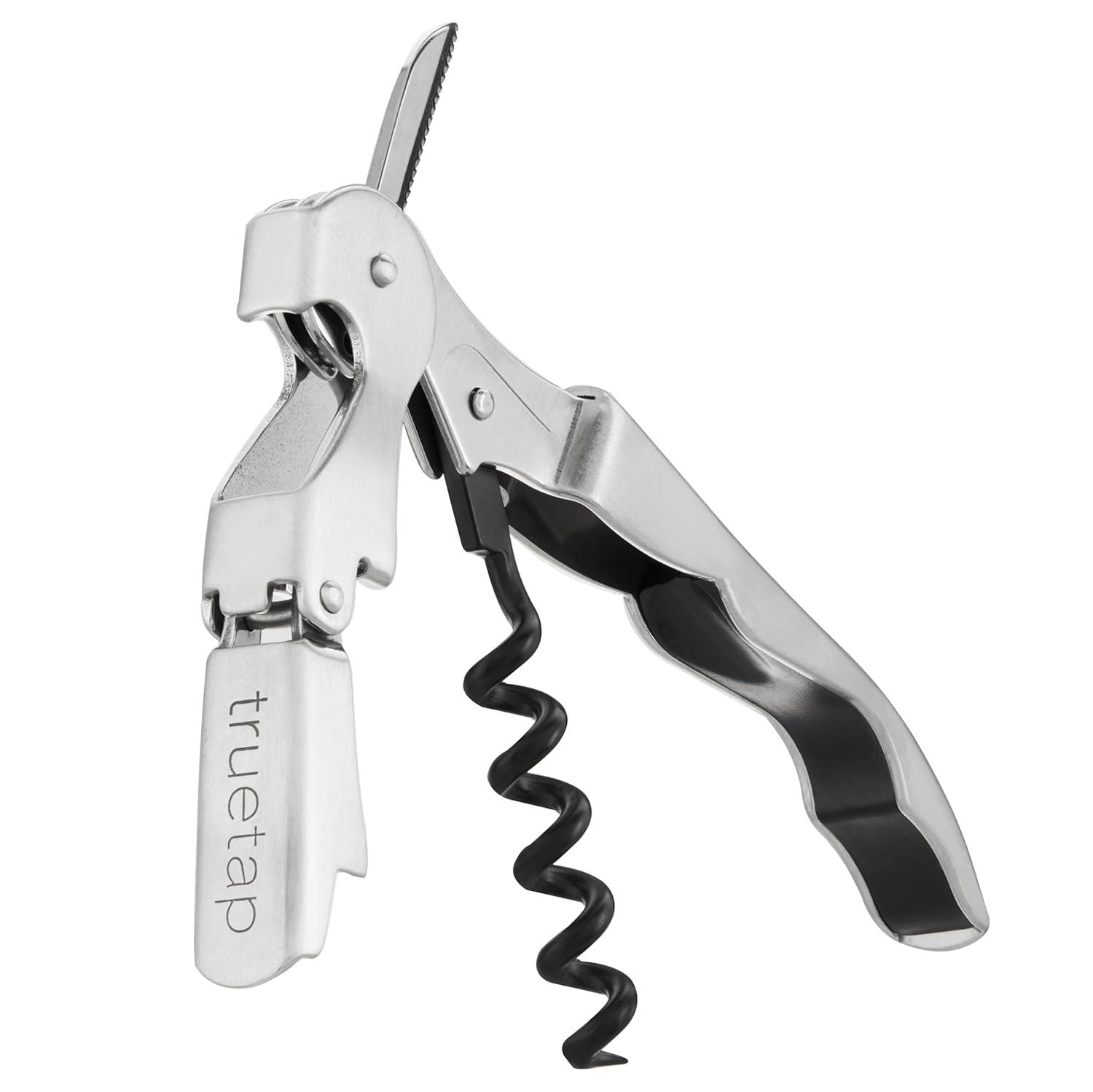 True TrueTap Double Hinged Waiter’s Corkscrew, Stainless Steel Wine Key Bottle Opener with Foil Cutter