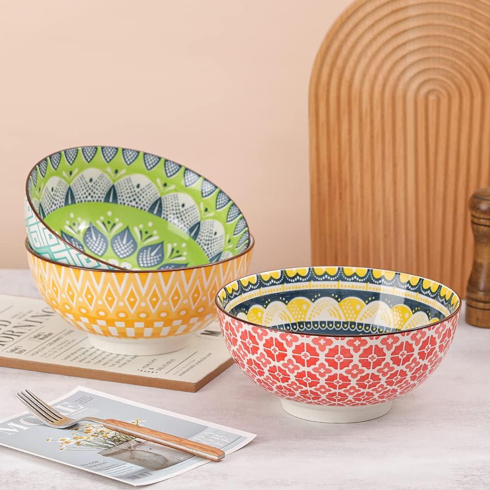 AHX arge Ceramic Serving Bowl Set - 8-InchColorful Porcelain Pasta Bowls - Perfect for Salad, Soup, Noodle, Ramen - Microwave and Dishwasher Safe - 57 oz (1400 ml)