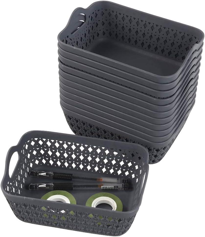 Mini Grey Plastic Storage Basket Tray Set, 12-Pack