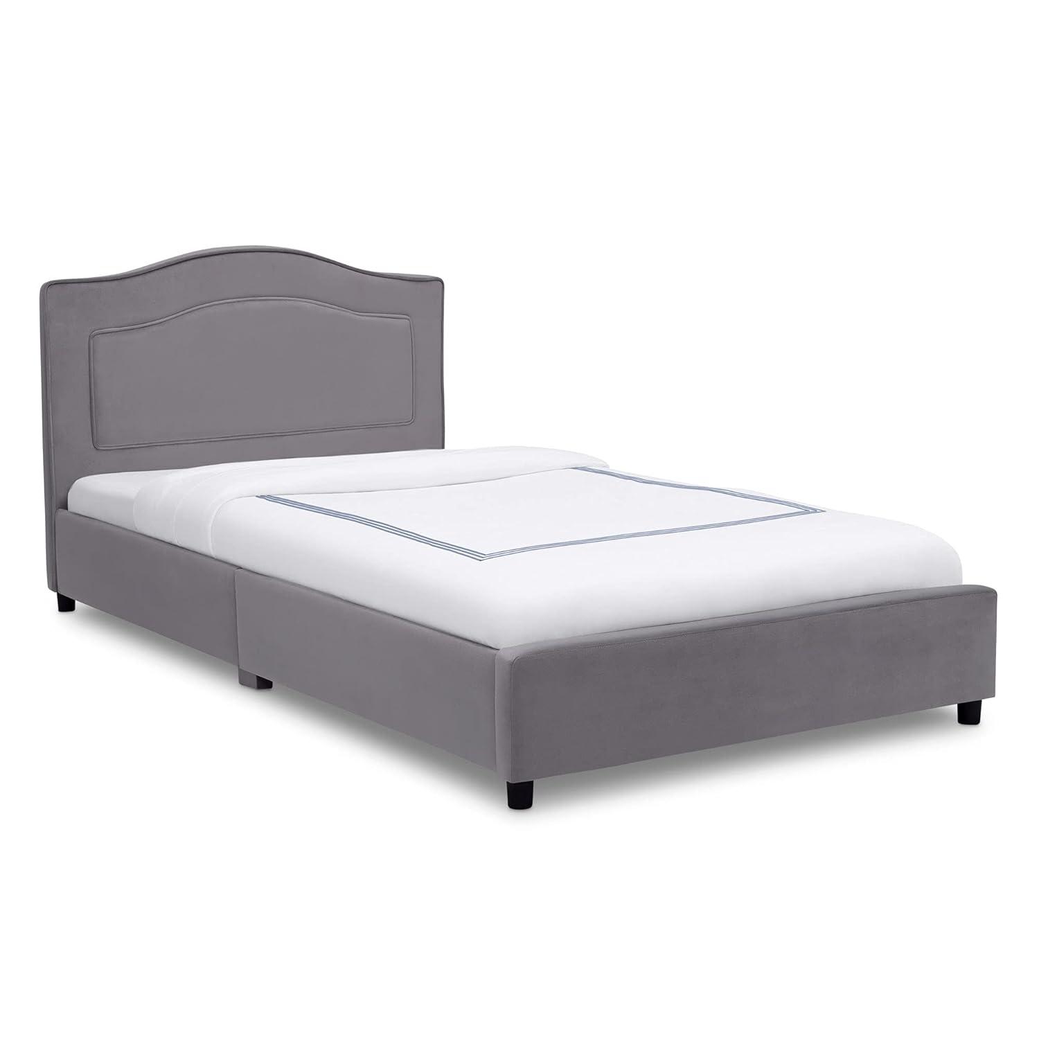 Gray Twin Upholstered Platform Bed with Headboard