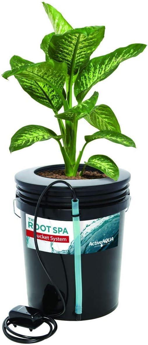 Active Aqua RS5GALSYS Root Spa 5 Gallon Hydroponic Bucket Deep Water Culture Grow Kit System with Multi-Purpose Air Hose and Air Pump, Black