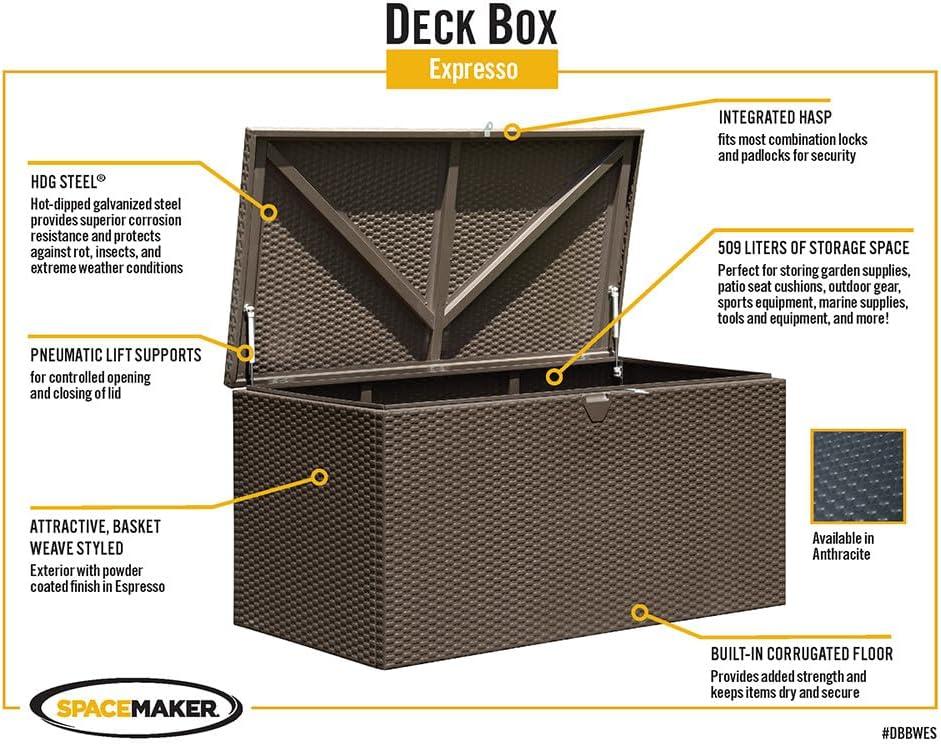 Spacemaker HDG Outdoor Weather-Resistant 134.5 Gallon Metal Deck Box, Espresso