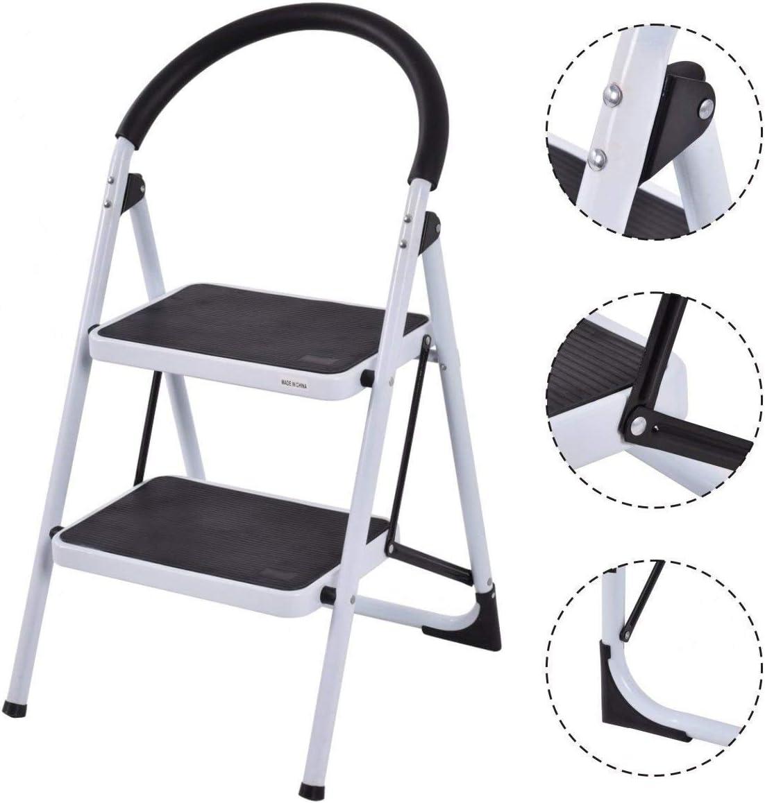 Costway 2 Step Ladder Folding Stool Heavy Duty 330Lbs Capacity Industrial Lightweight