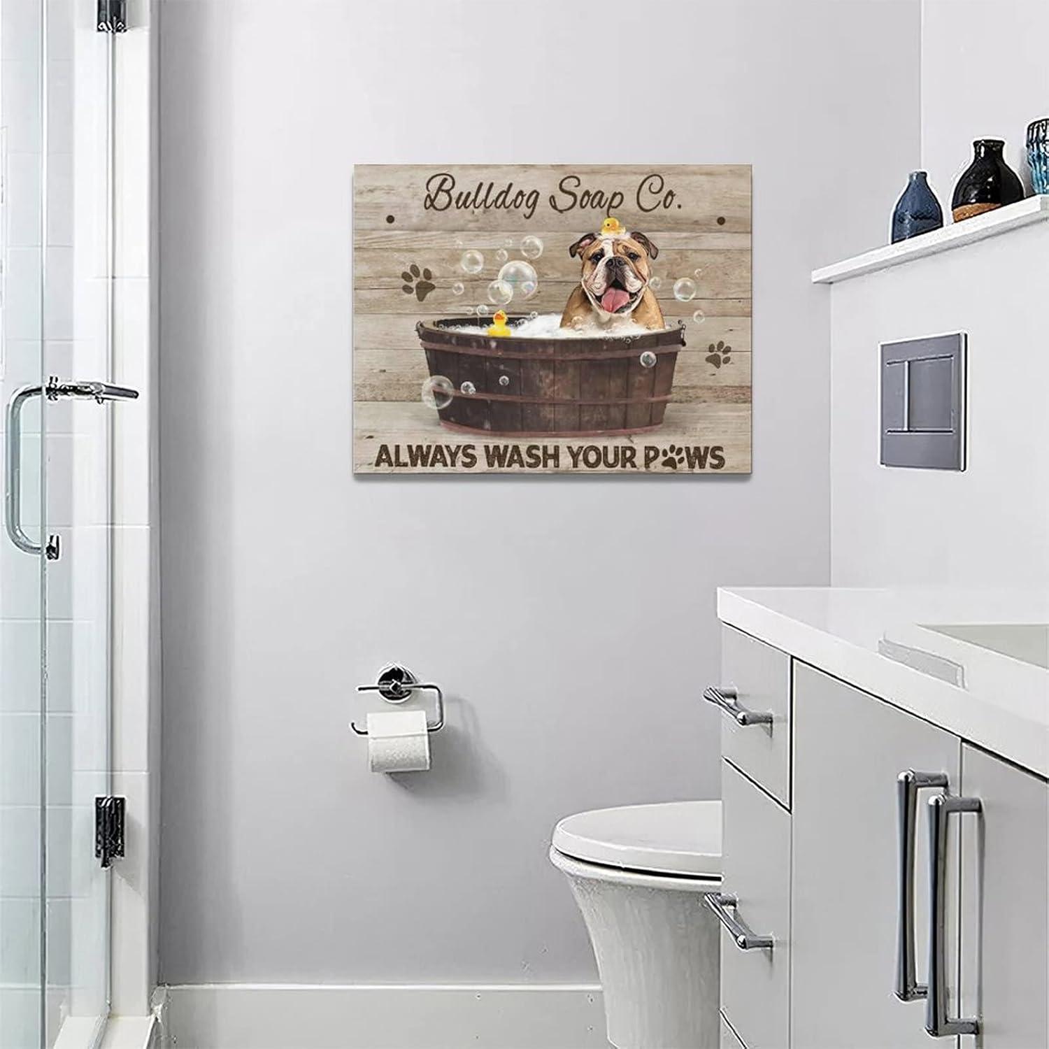 dashuaibi-Bathroom Wall Art Funny English Bulldog in the Bathtub Canvas Prints Painting Bathroom Pictures Modern Artwork Home Decor for Restroom Washroom SPA Salon 16"x12"