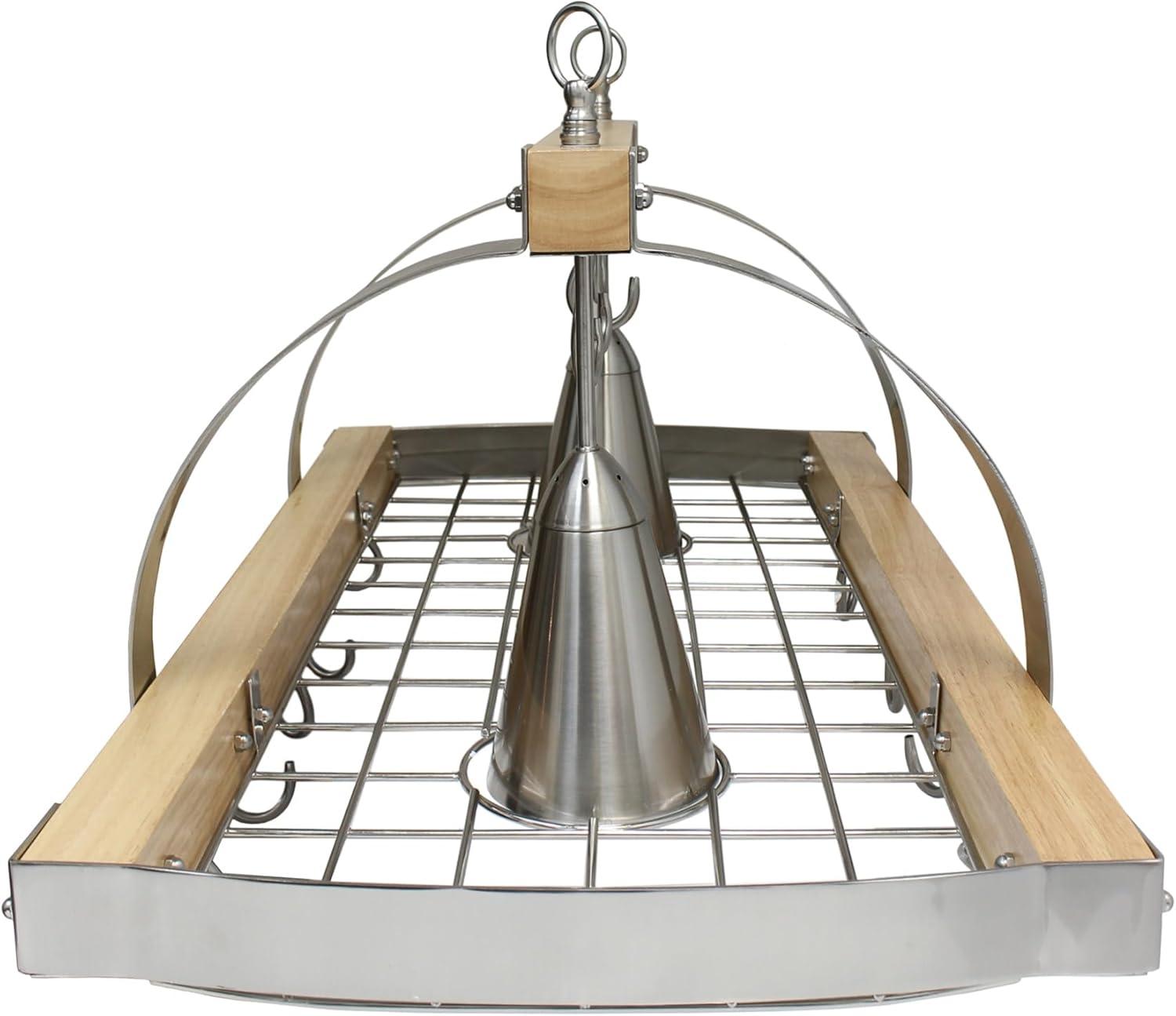 Elegant Designs 2 Light Kitchen Wood Pot Rack with Downlights