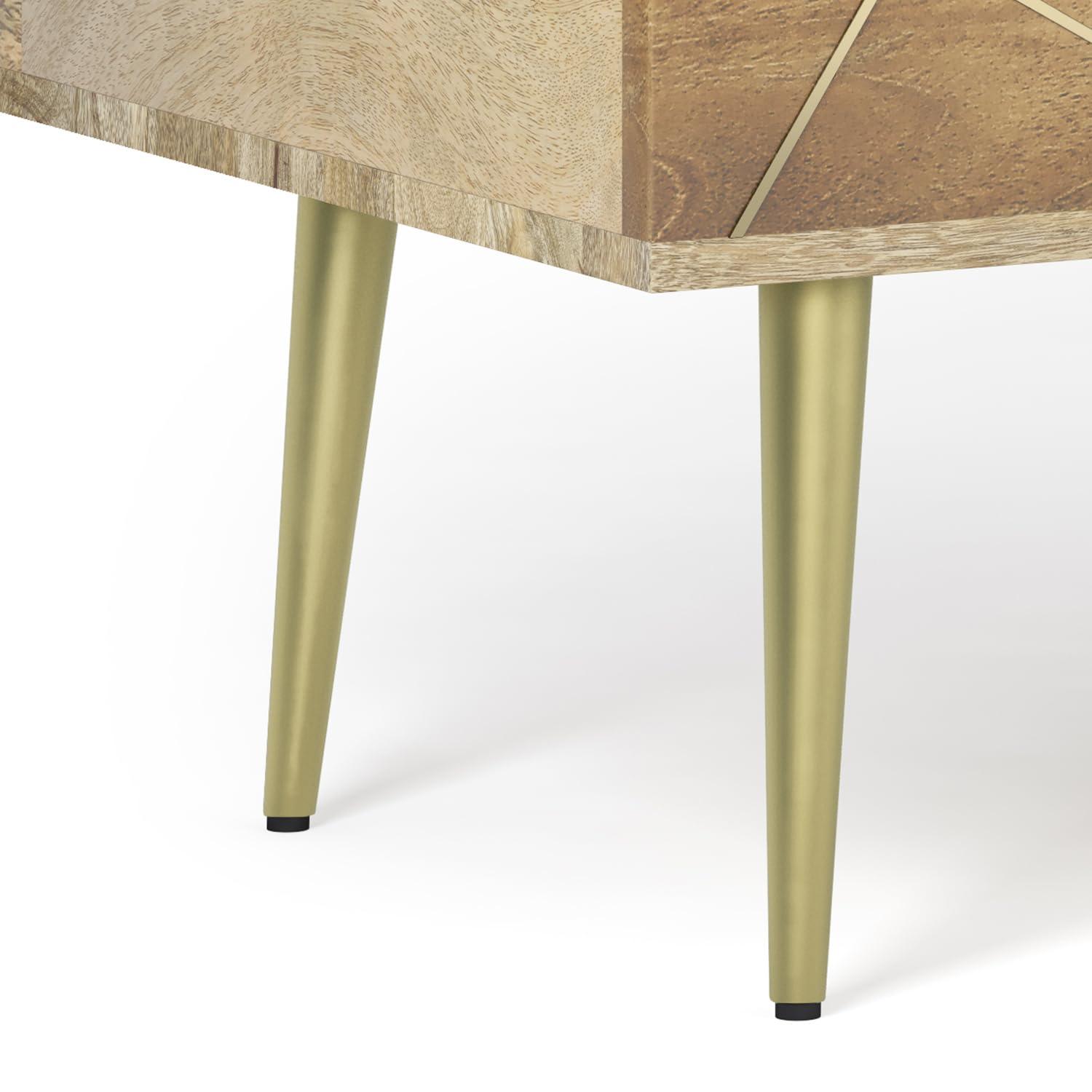 Simpli Home Jager 48"W Solid Mango Wood Contemporary Modern Lift Top Coffee Table with Hidden Storage and Geometric Brass Inlay