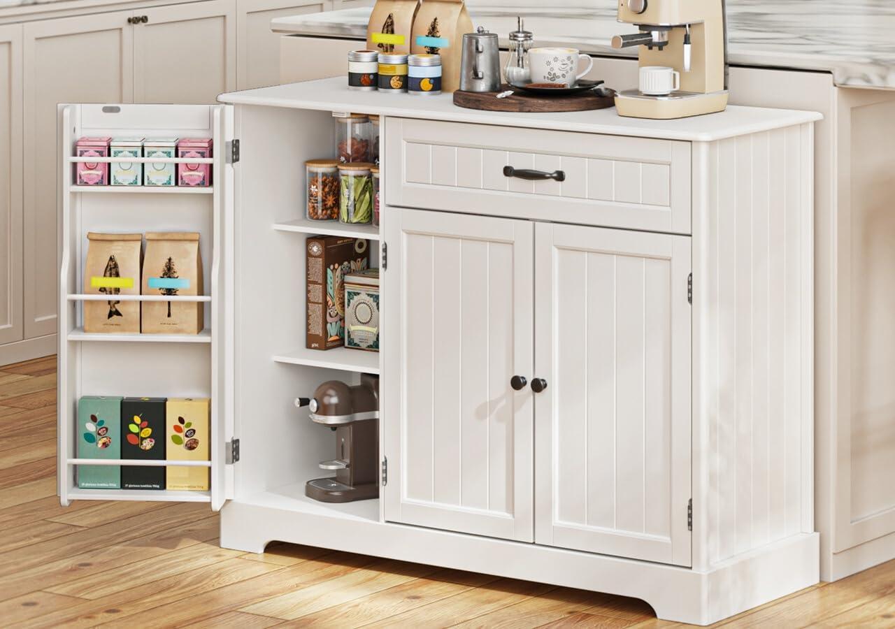 White MDF Kitchen Sideboard Buffet Cabinet with Drawer and Shelves