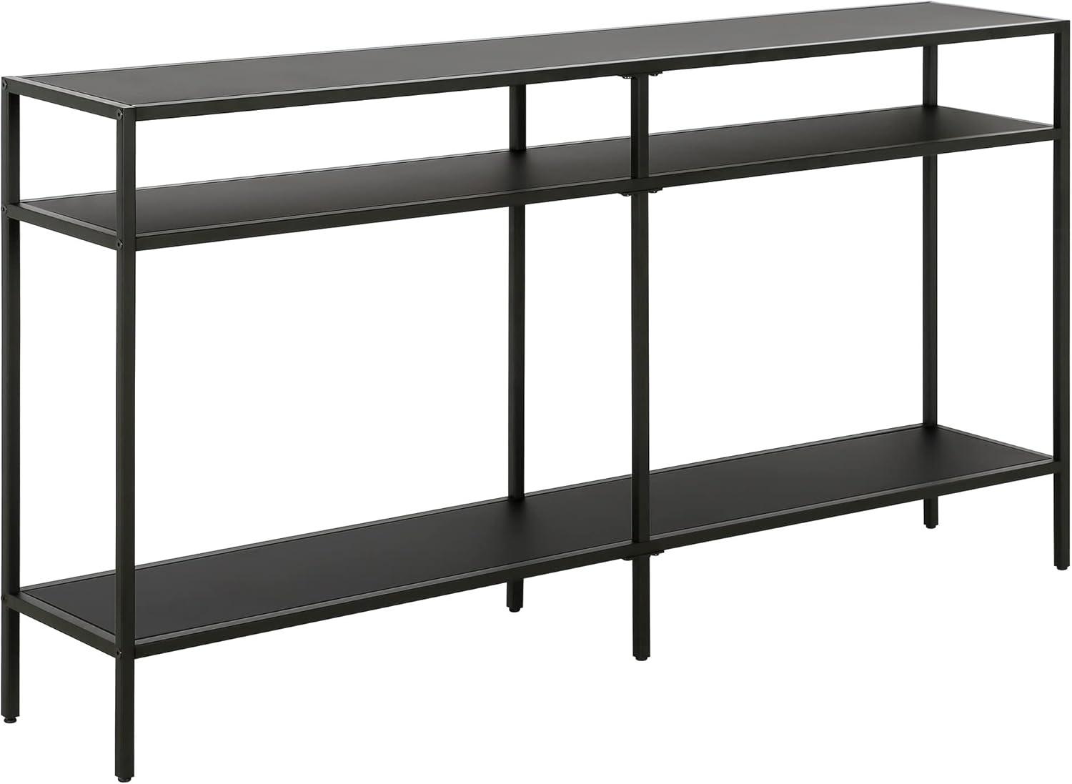 Blackened Bronze 55" Wide Industrial Console Table with Tempered Glass Top