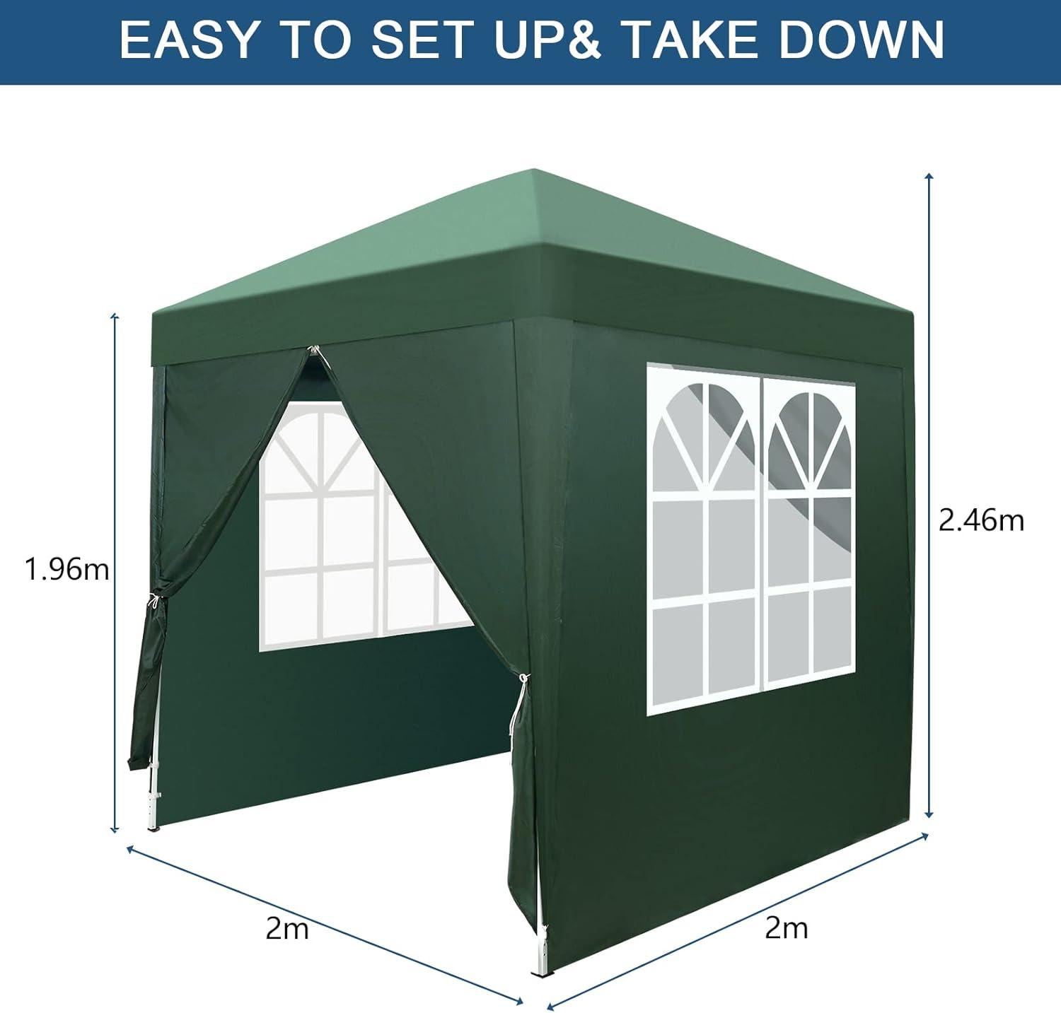 6.5x6.5ft Pop Up Canopy Tent, Outdoor Instant Shelter Folding Canopy with 4 Side Walls and Carry Bag for Commercial Events, Party, Backyard BBQ, Camping (Green)